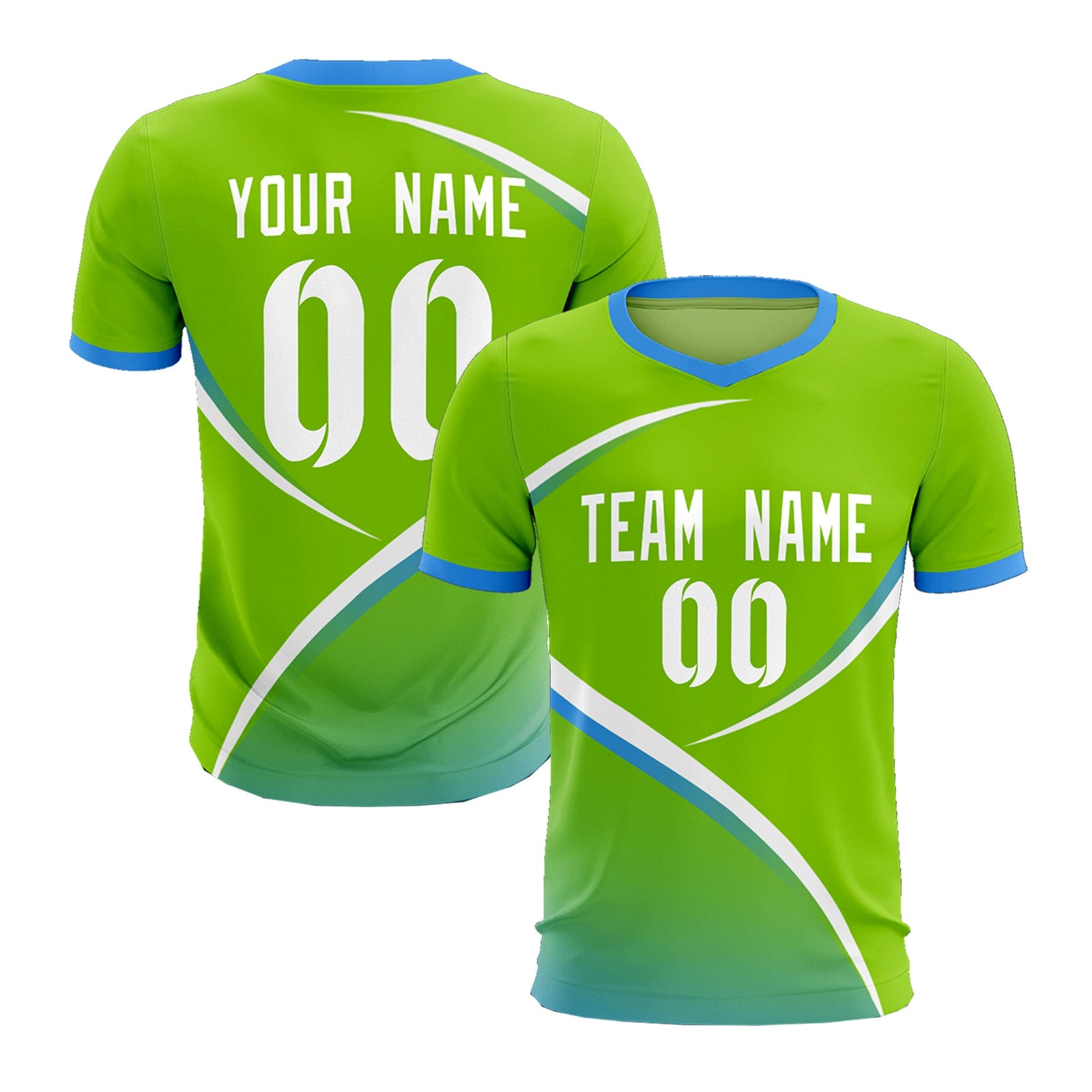 Custom Neon Green Powder Blue Color Block Training Uniform For Men Soccer Sets Jersey