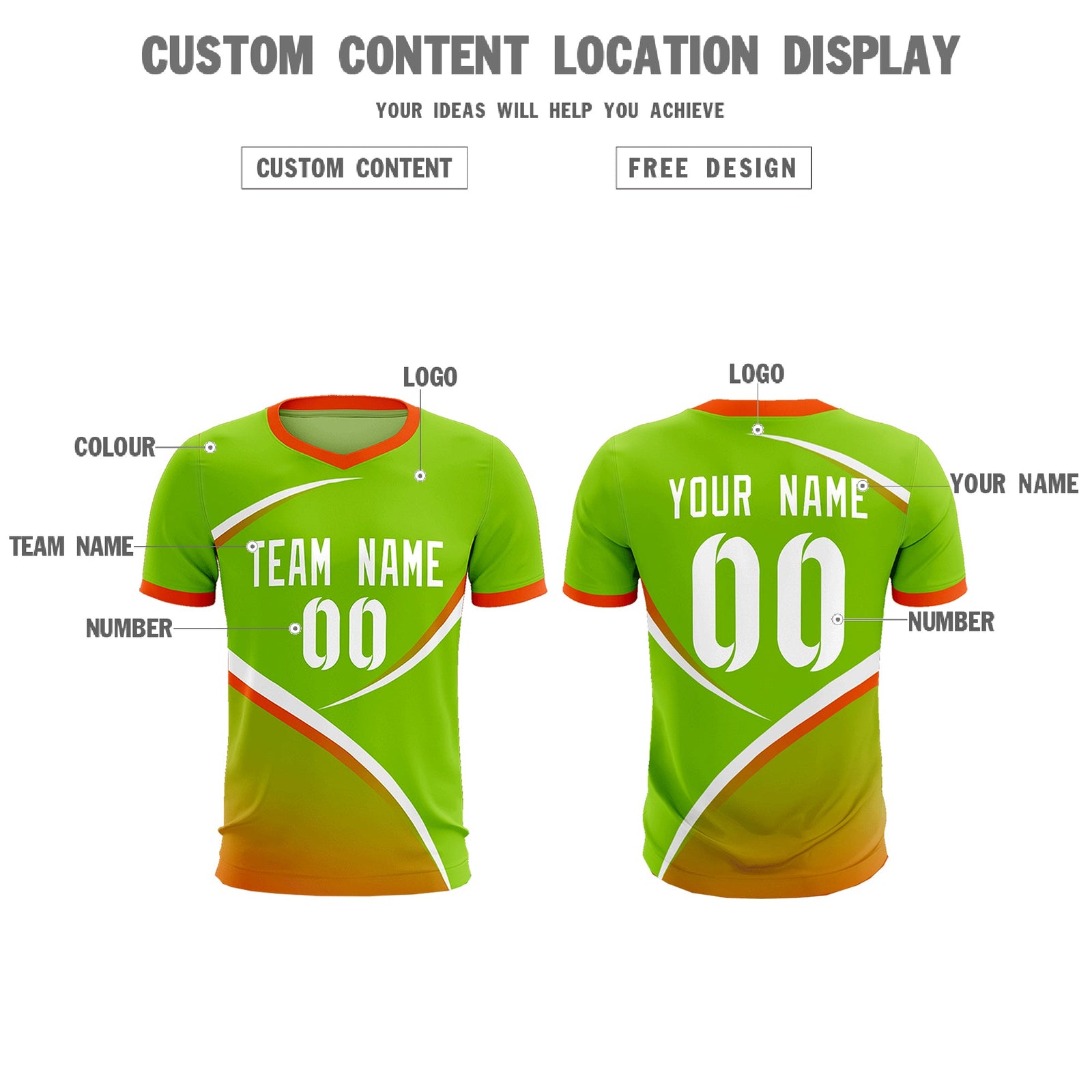 Custom Neon Green Orange Color Block Training Uniform For Men Soccer Sets Jersey