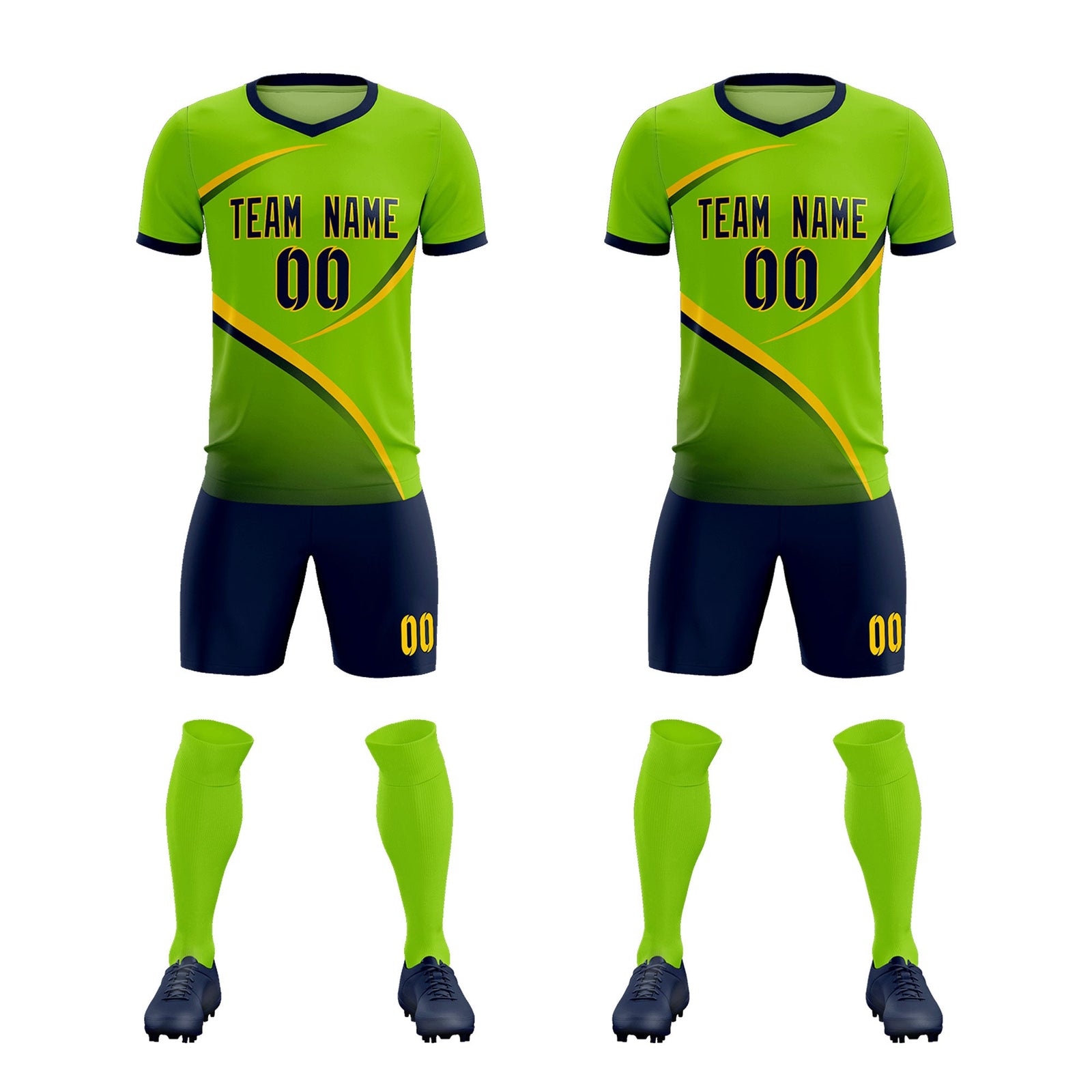 Custom Neon Green Navy Color Block Training Uniform For Men Soccer Sets Jersey