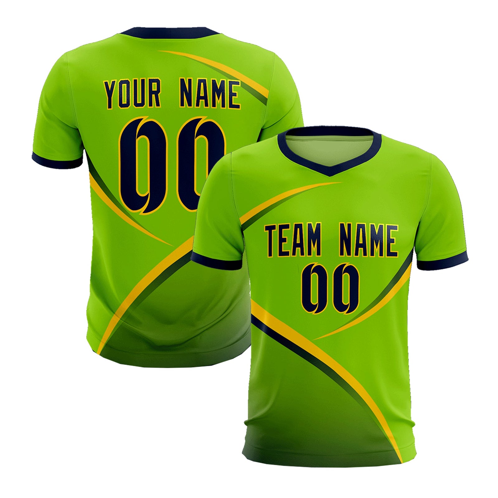 Custom Neon Green Navy Color Block Training Uniform For Men Soccer Sets Jersey