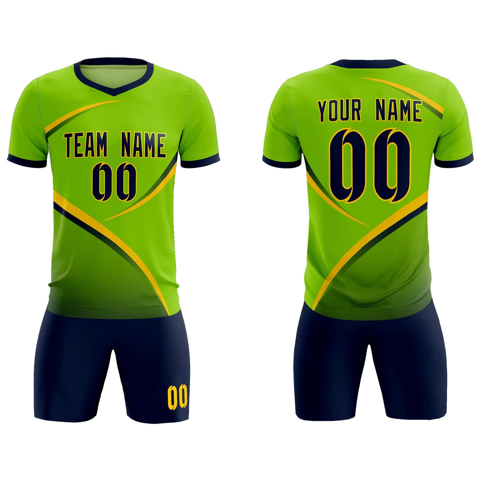 Custom Neon Green Navy Color Block Training Uniform For Men Soccer Sets Jersey