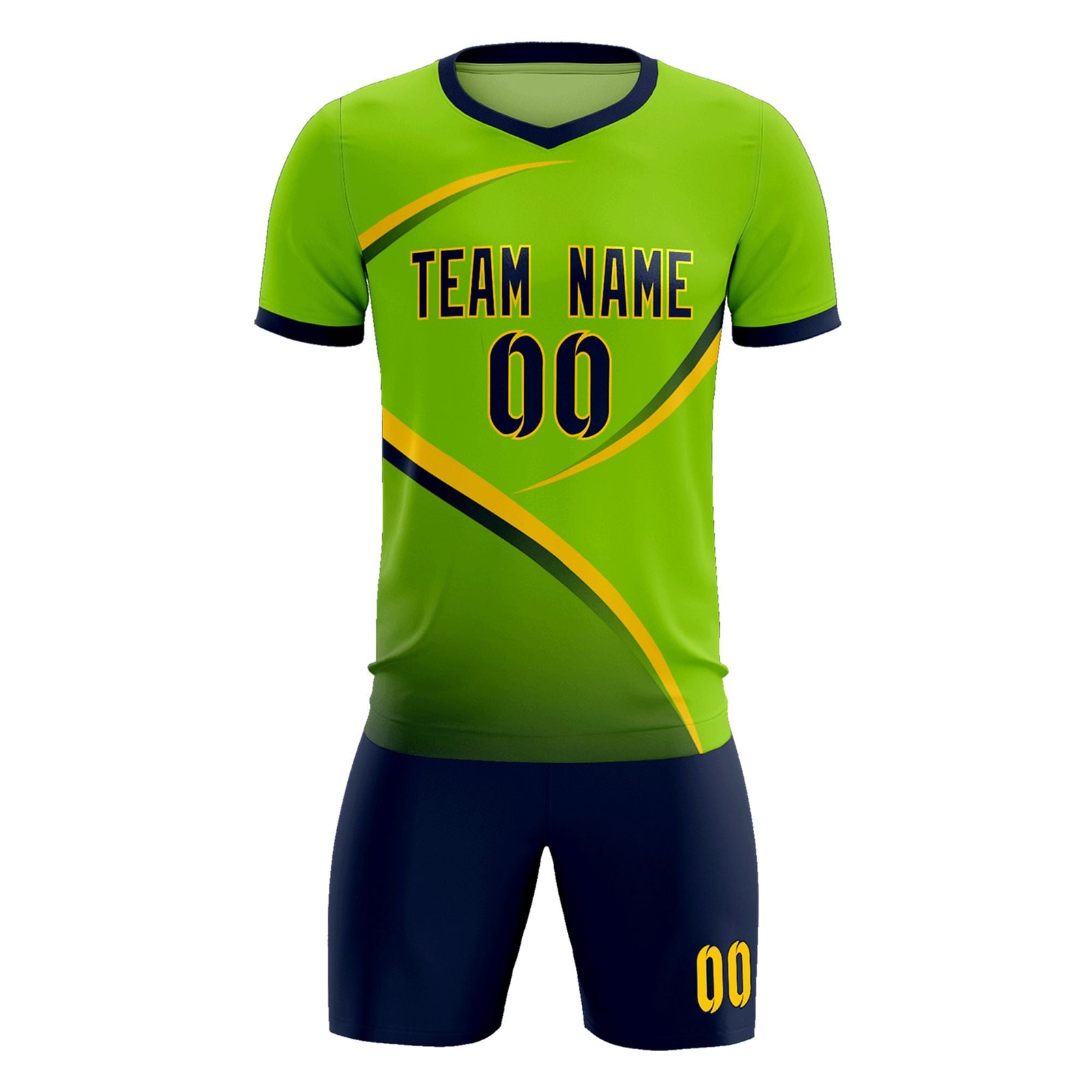 Custom Neon Green Navy Color Block Training Uniform For Men Soccer Sets Jersey