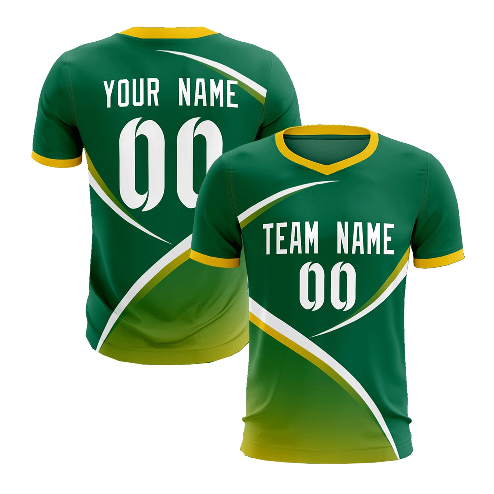 Custom Kelly Green Gold Color Block Training Uniform For Men Soccer Sets Jersey