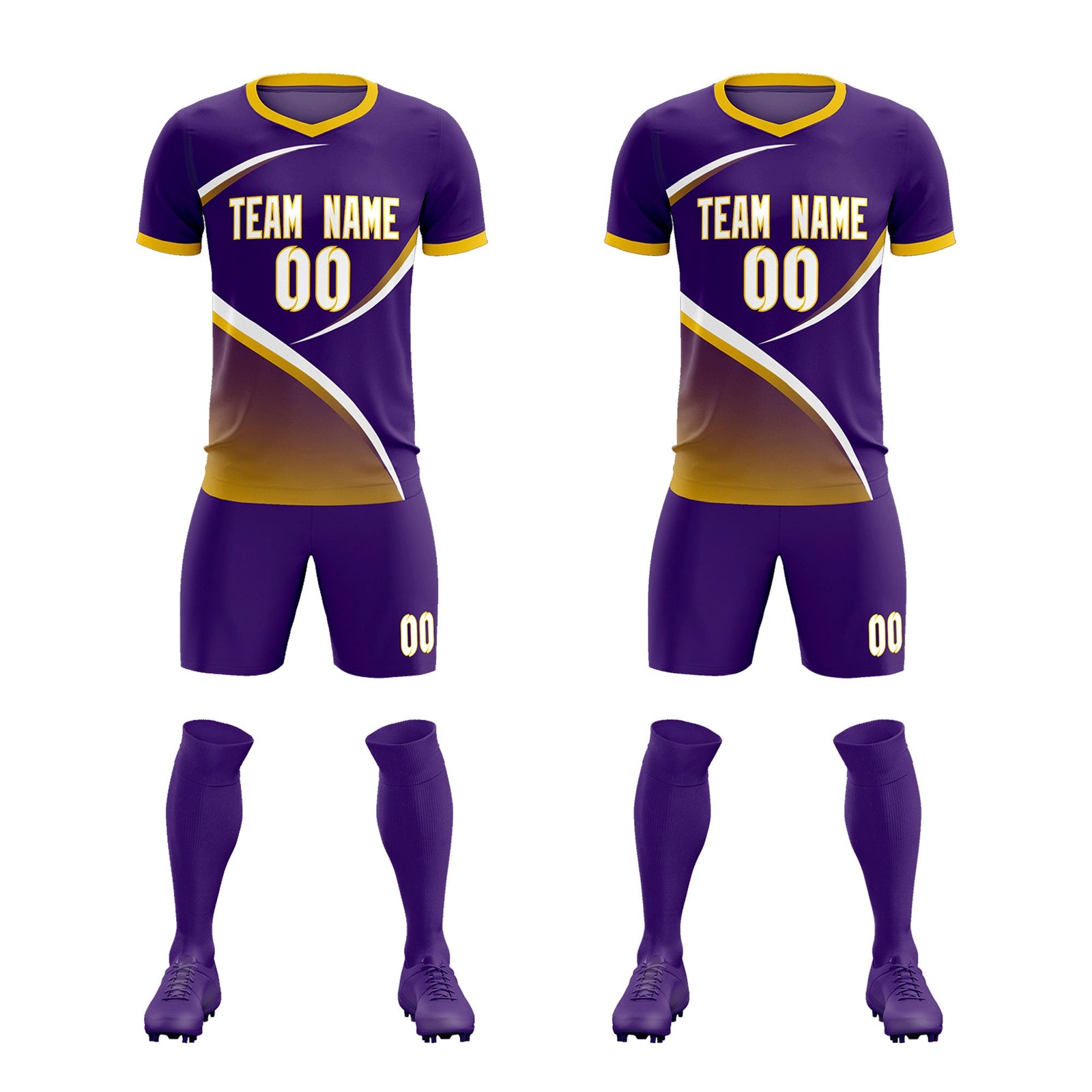 Custom Purple Gold Color Block Training Uniform For Men Soccer Sets Jersey