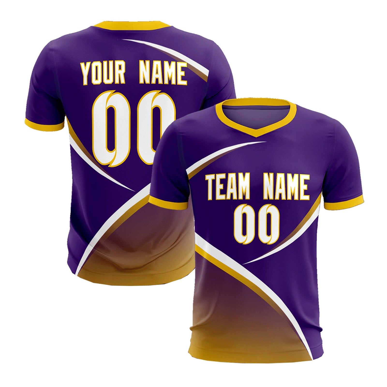 Custom Purple Gold Color Block Training Uniform For Men Soccer Sets Jersey