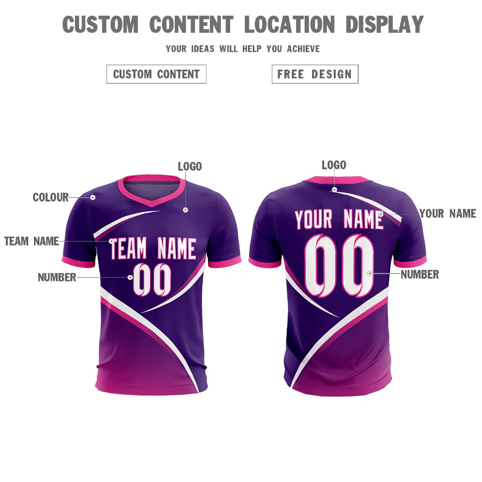 Custom Purple Pink Color Block Training Uniform For Men Soccer Sets Jersey