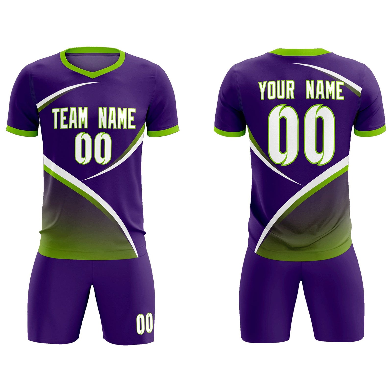 Custom Purple Neon Green Color Block Training Uniform For Men Soccer Sets Jersey