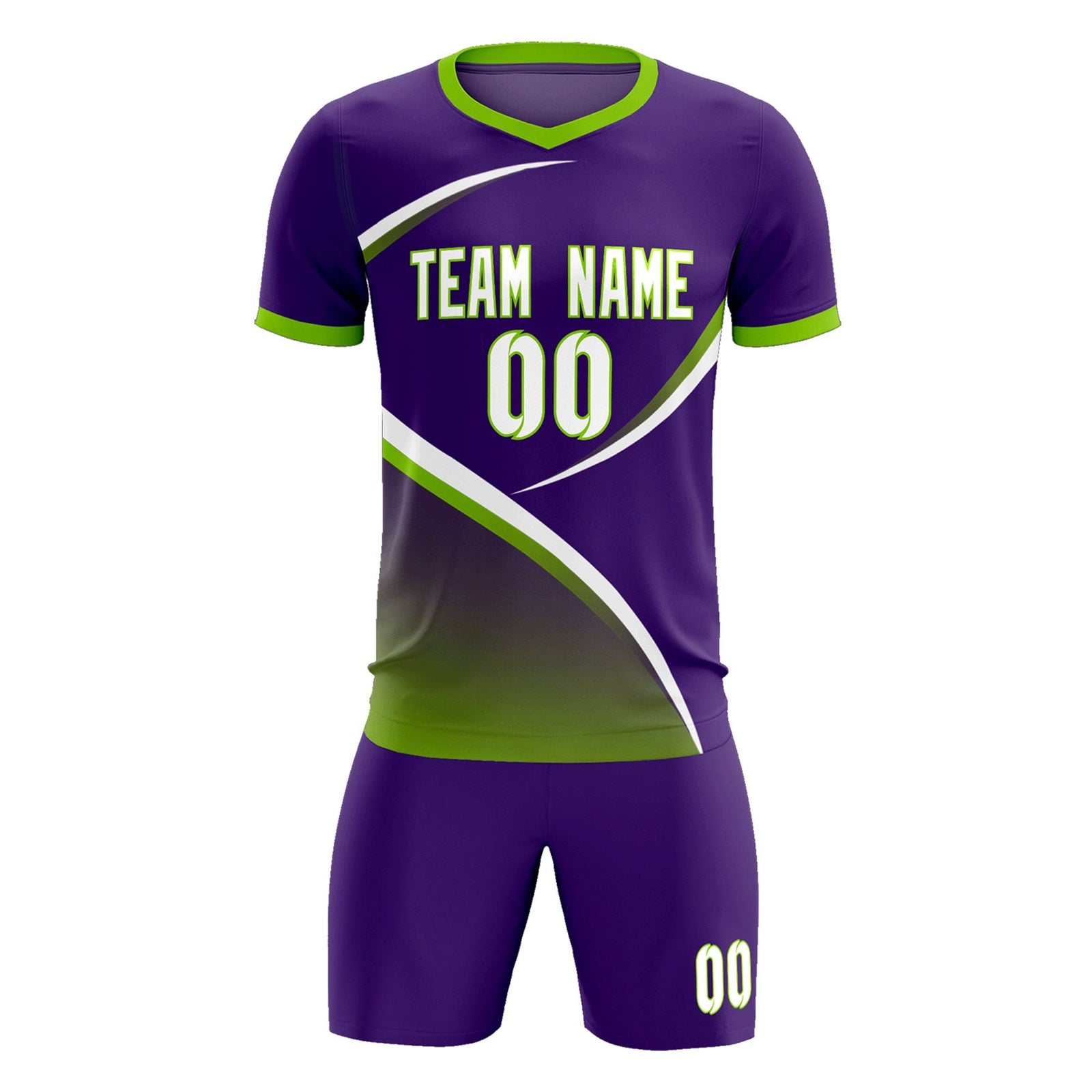 Custom Purple Neon Green Color Block Training Uniform For Men Soccer Sets Jersey