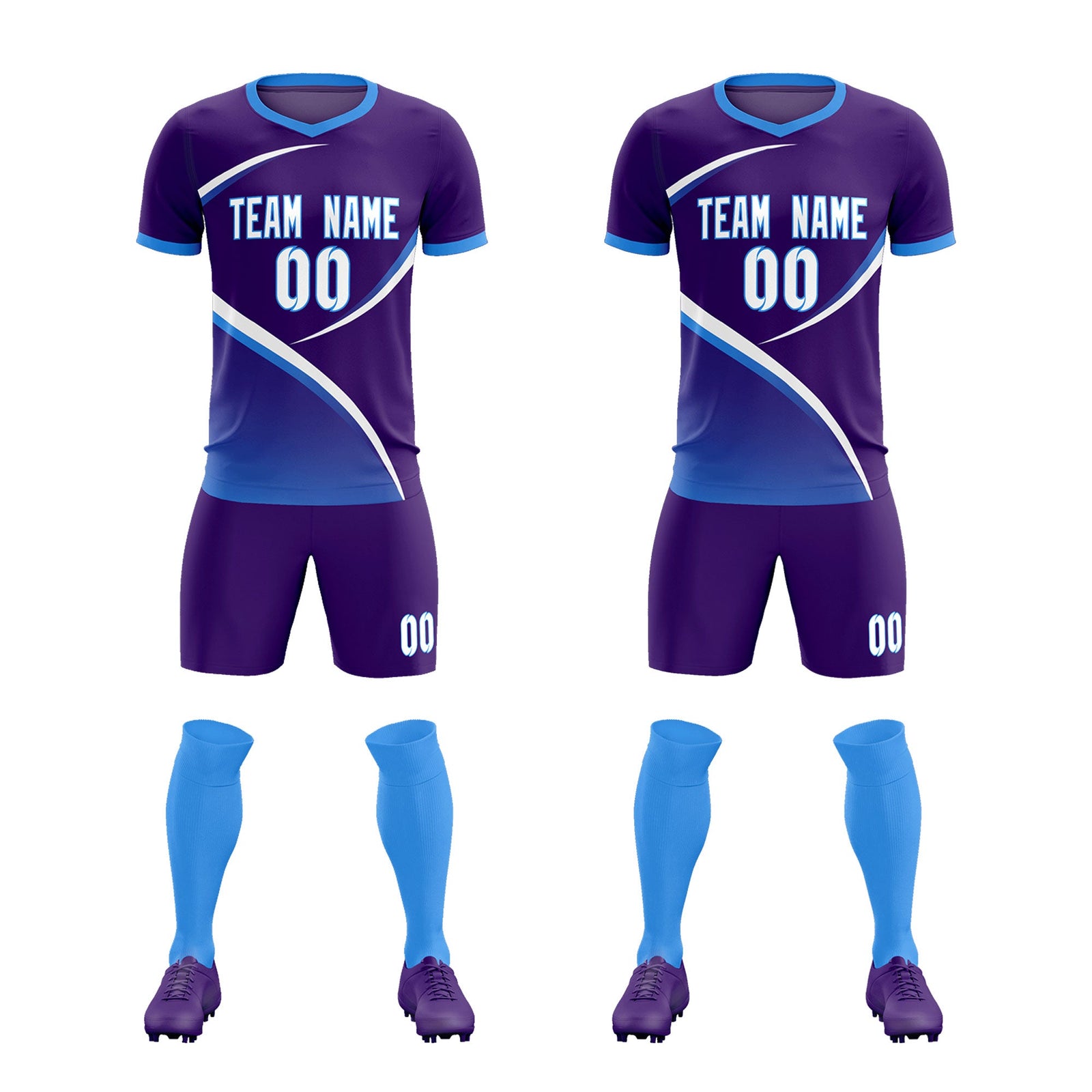 Custom Purple Powder Blue Color Block Training Uniform For Men Soccer Sets Jersey