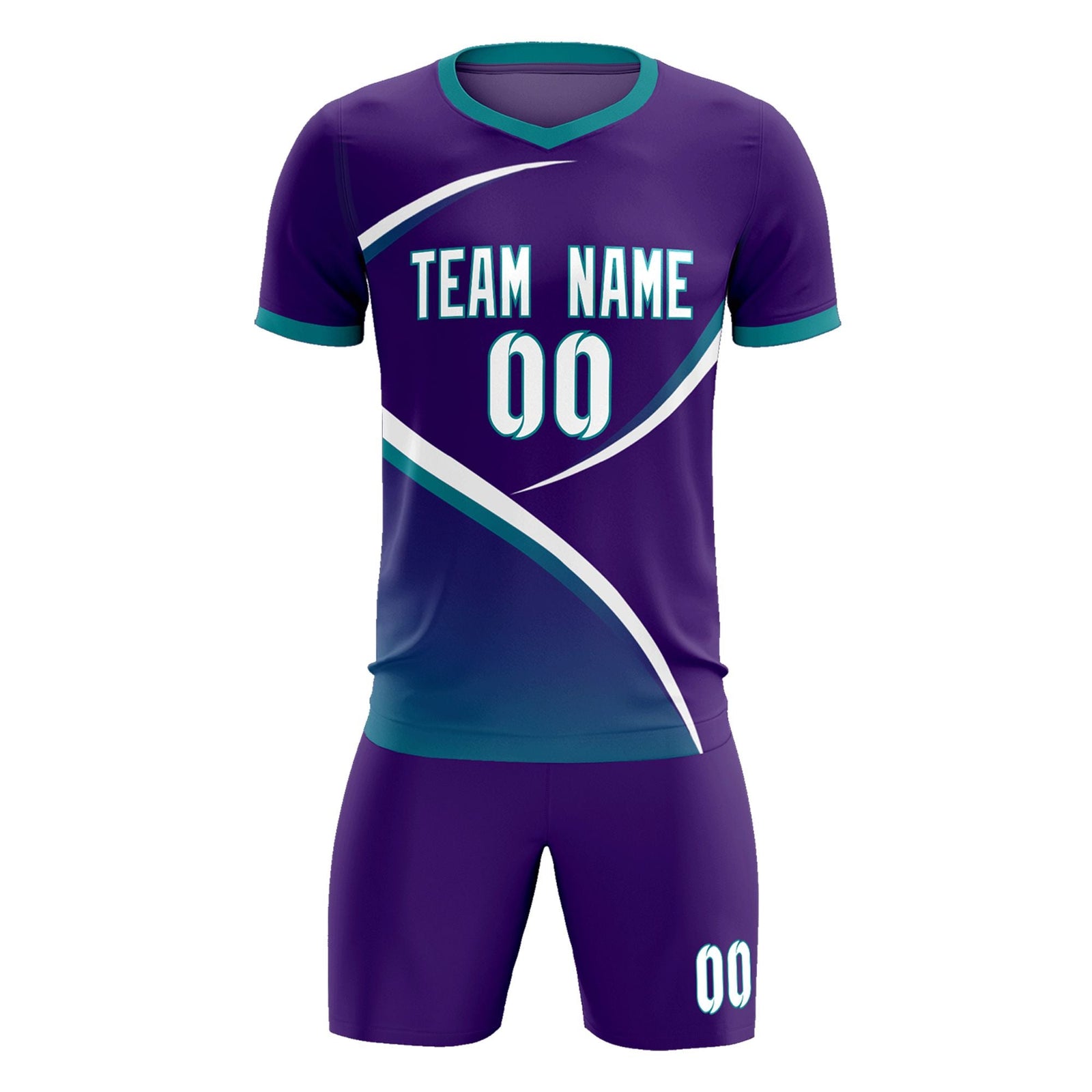 Custom Purple Aqua Color Block Training Uniform For Men Soccer Sets Jersey