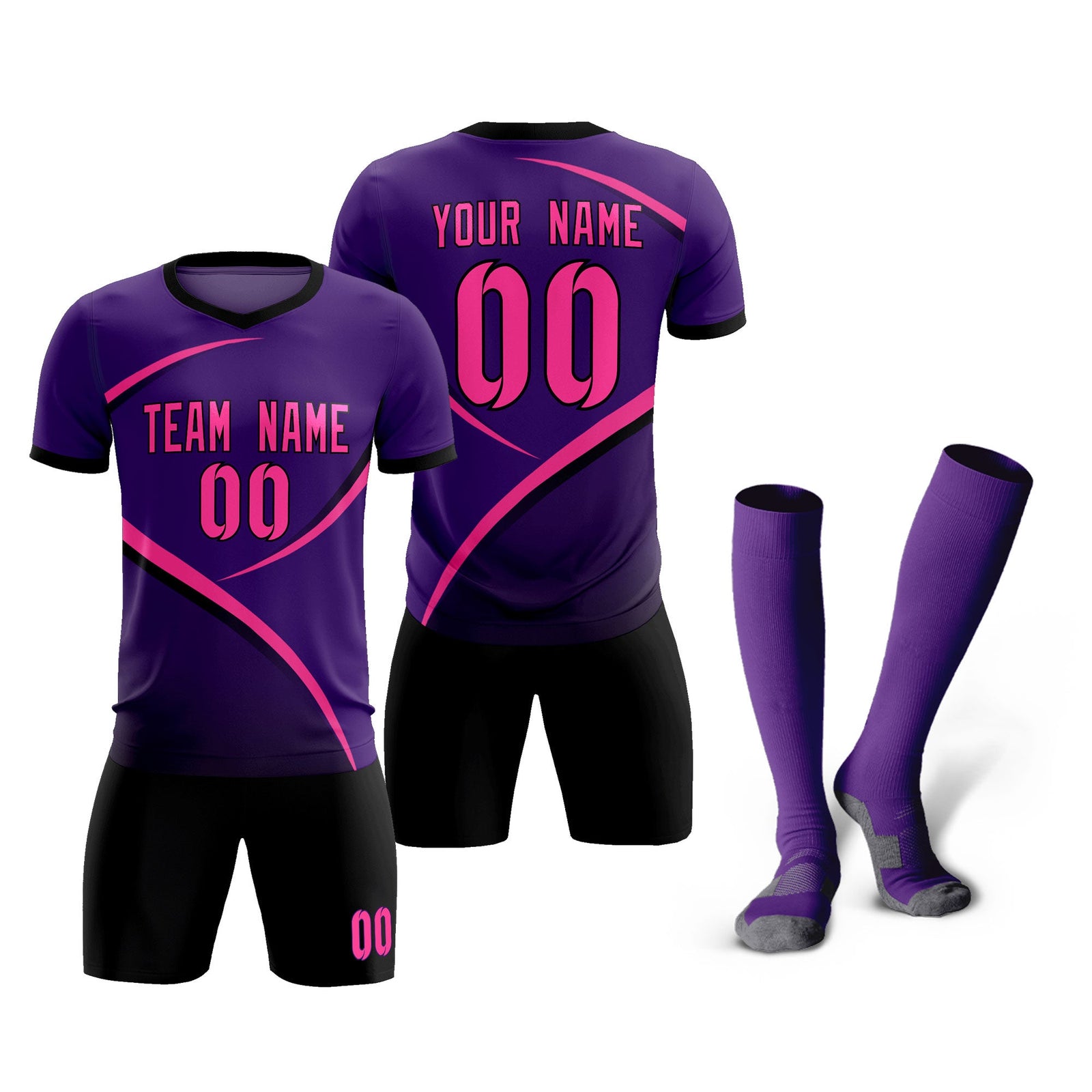 Custom Purple Black Color Block Training Uniform For Men Soccer Sets Jersey