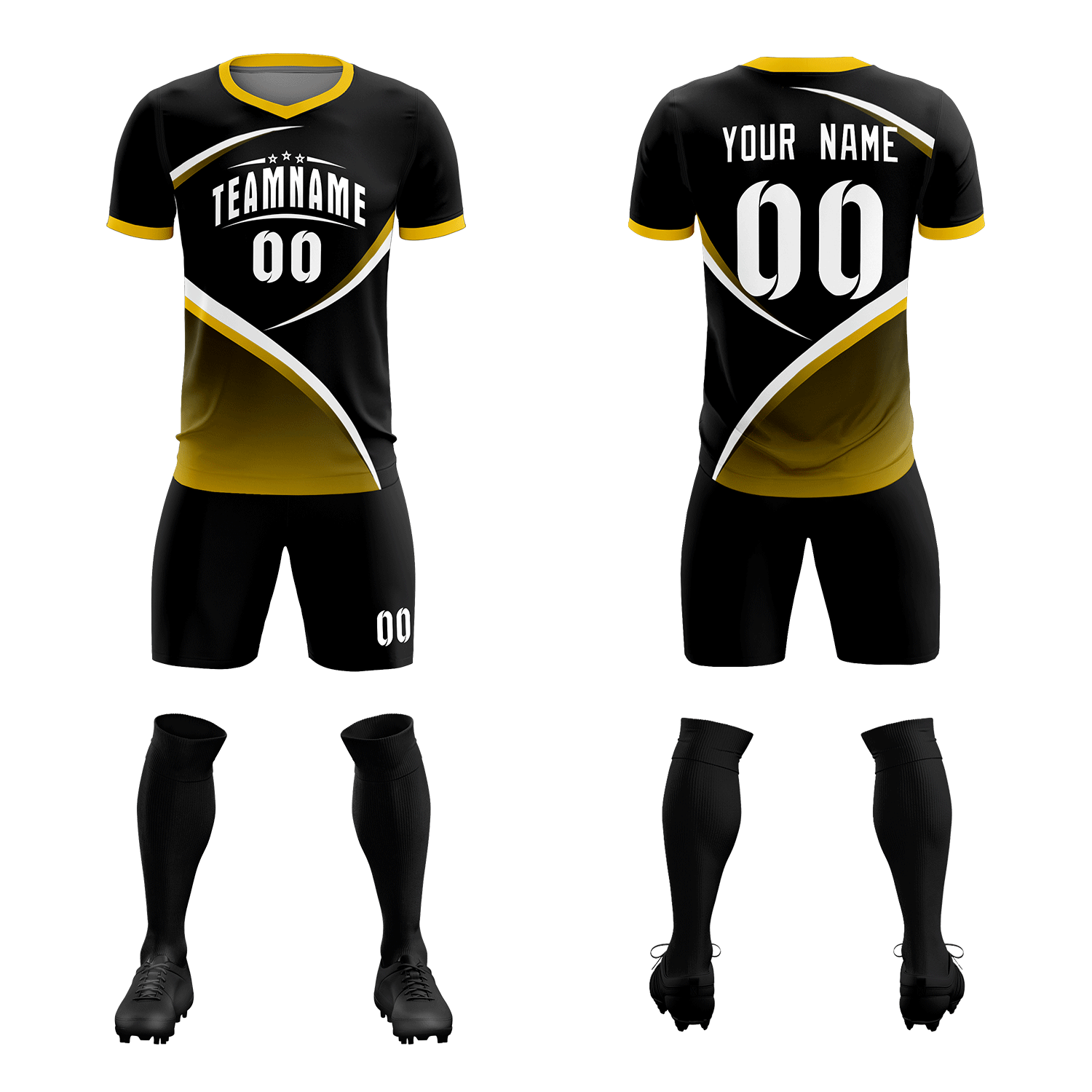 Custom Black Gold Color Block Training Uniform For Men Soccer Sets Jersey