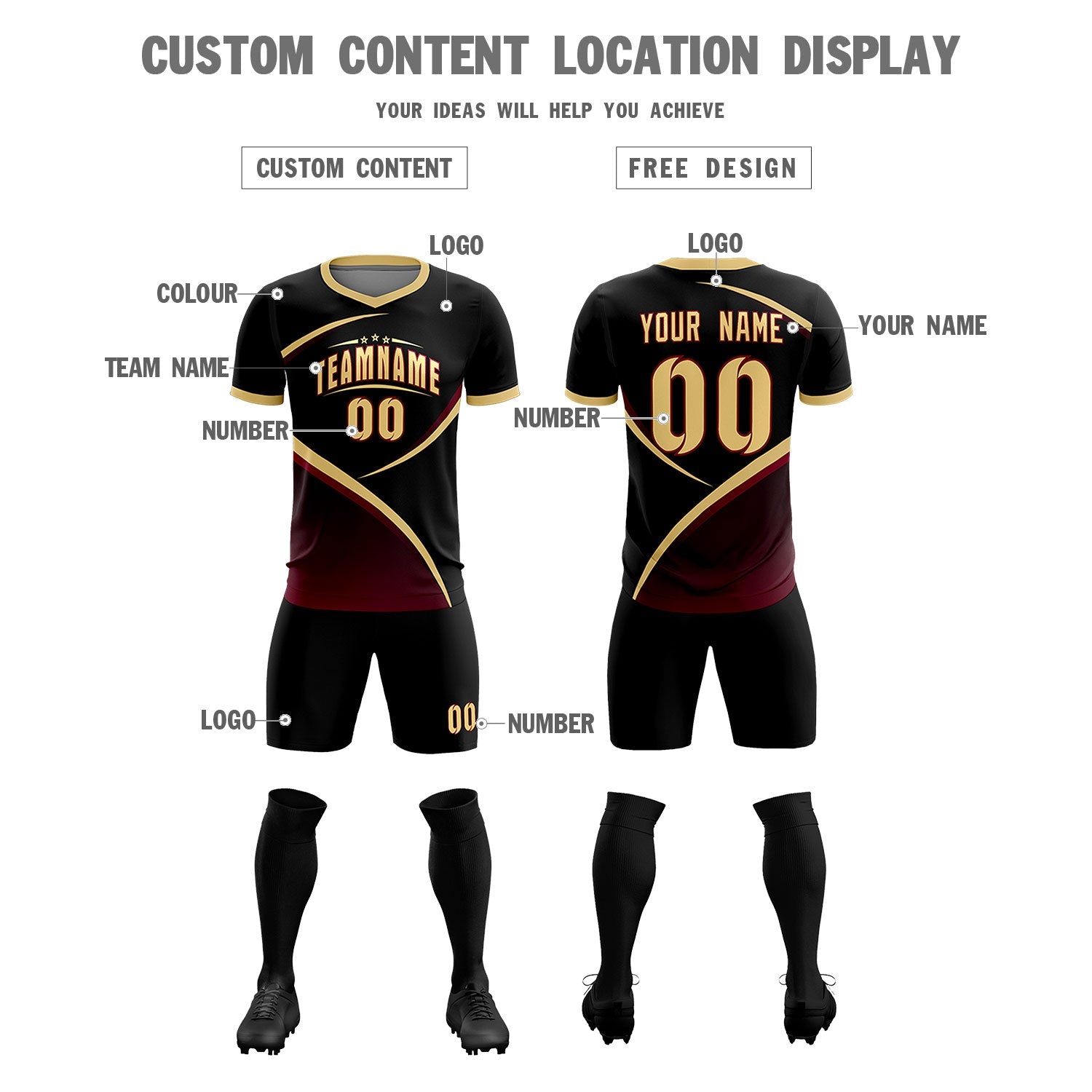 Custom Black Khaki Color Block Training Uniform For Men Soccer Sets Jersey