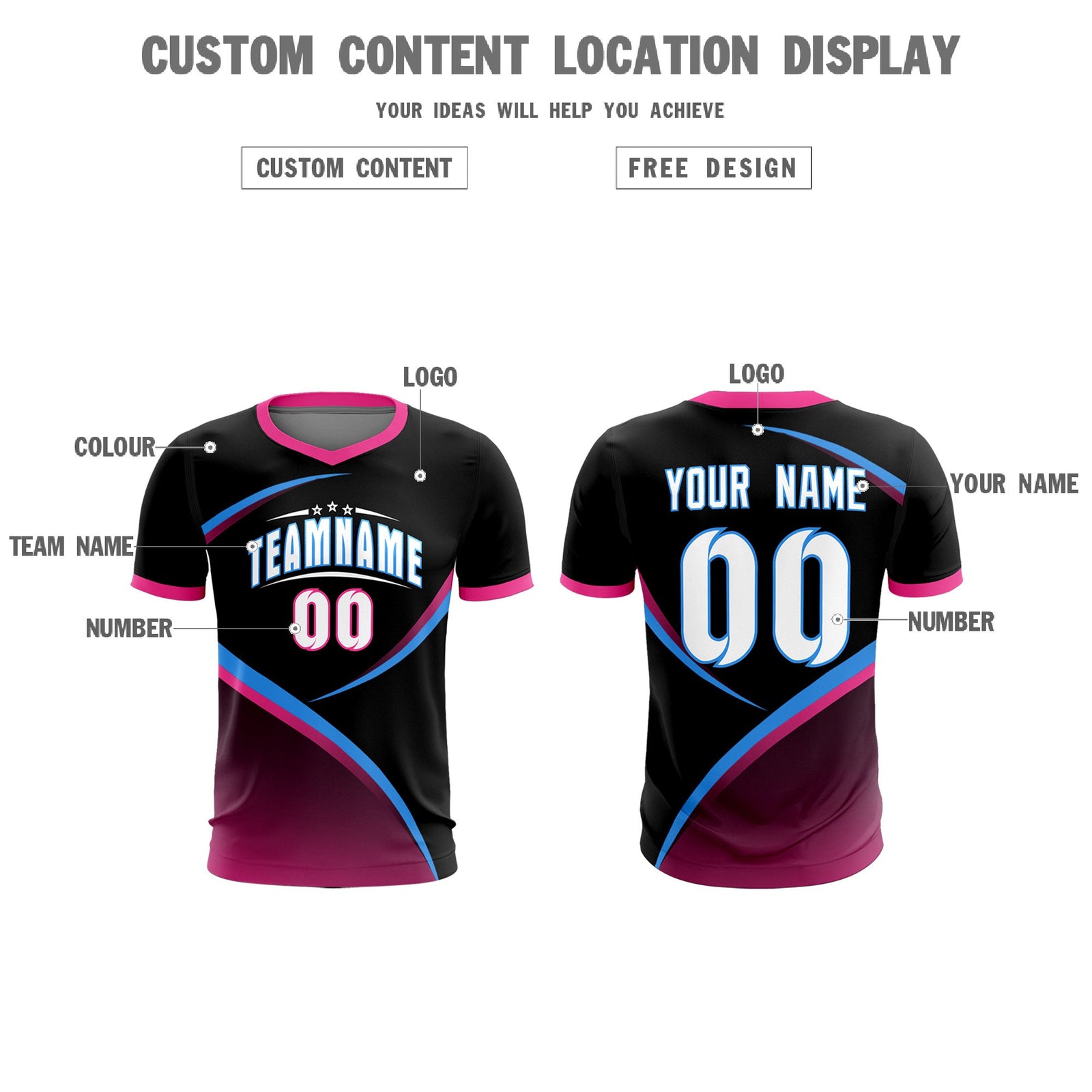 Custom Black Pink Color Block Training Uniform For Men Soccer Sets Jersey
