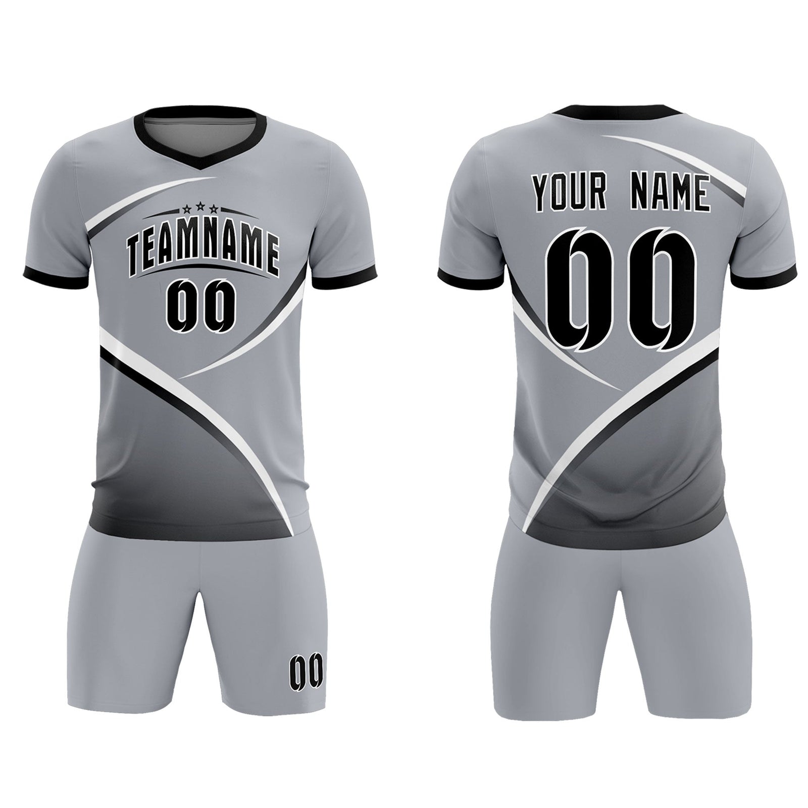 Custom Gray Black Color Block Training Uniform For Men Soccer Sets Jersey