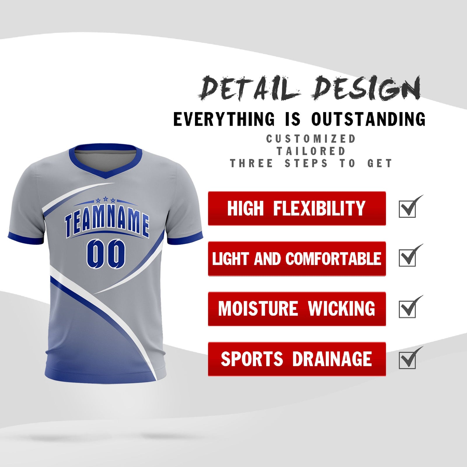 Custom Gray Royal Color Block Training Uniform For Men Soccer Sets Jersey