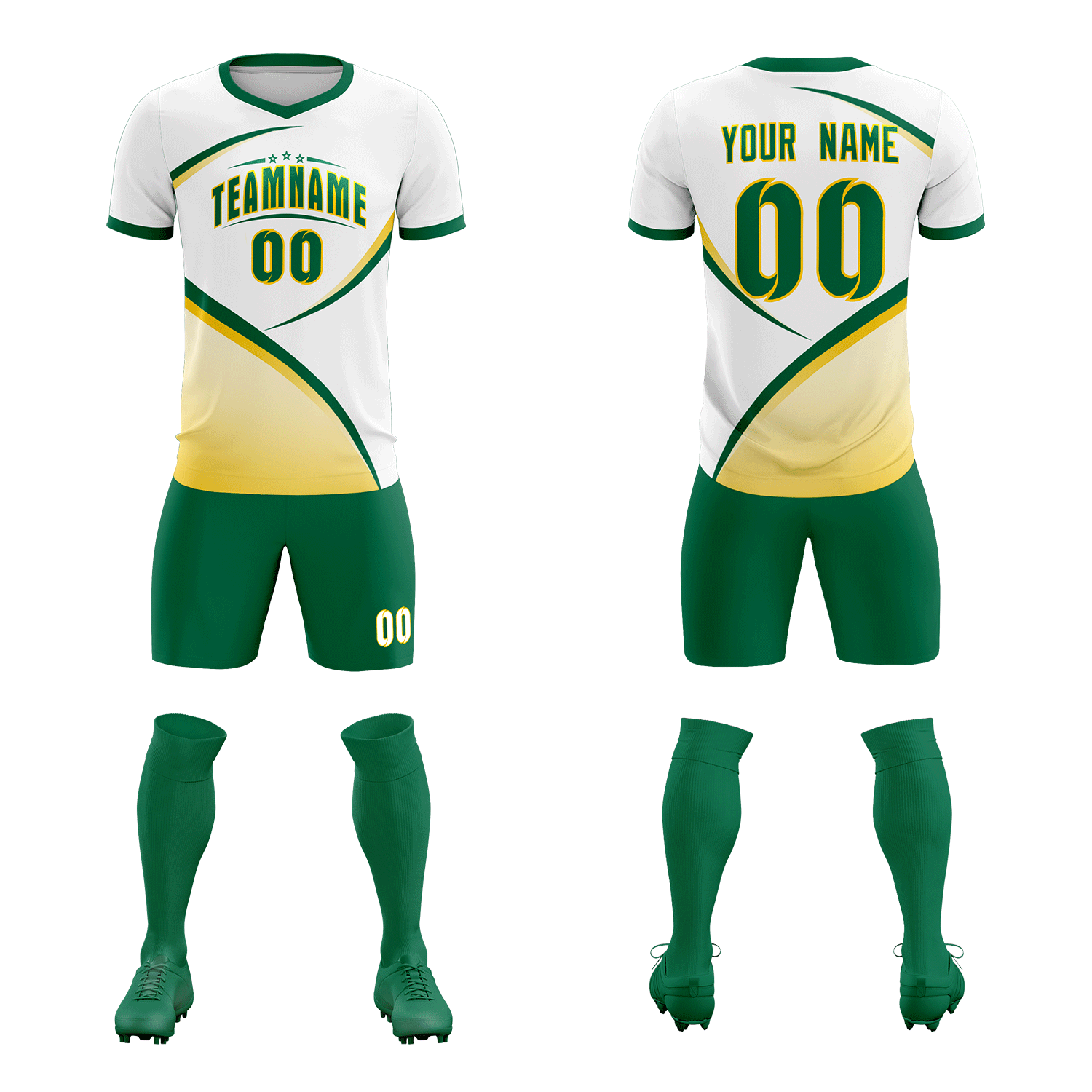 Custom White Kelly Green Color Block Training Uniform For Men Soccer Sets Jersey