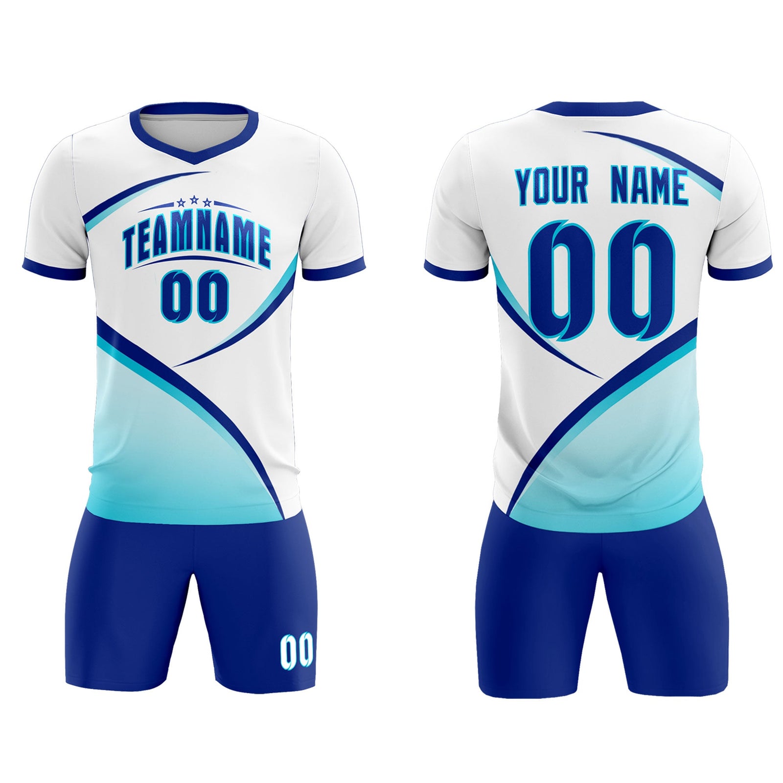 Custom White Sky Blue Color Block Training Uniform For Men Soccer Sets Jersey