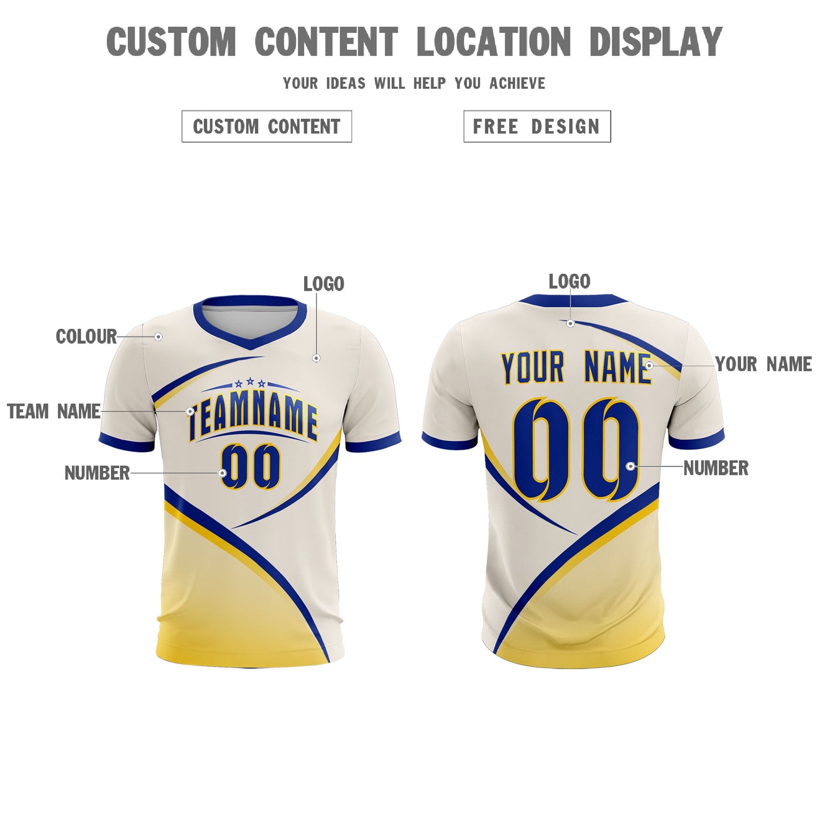 Custom Cream Royal Color Block Training Uniform For Men Soccer Sets Jersey