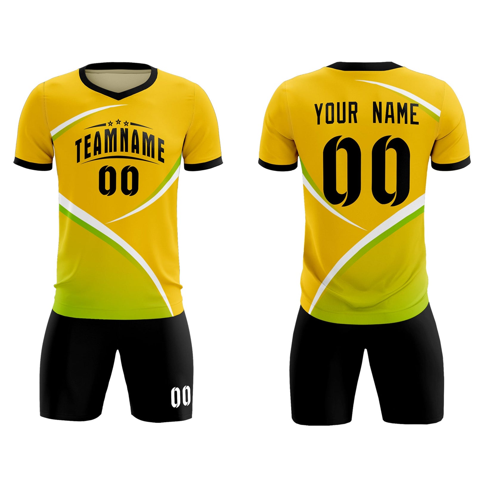 Custom Gold Black Color Block Training Uniform For Men Soccer Sets Jersey