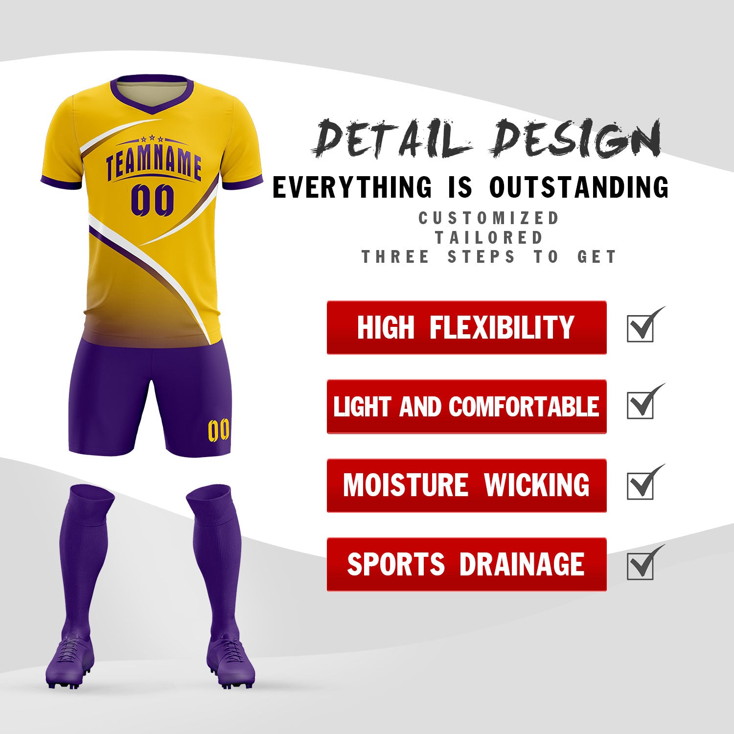 Custom Gold Old Gold Color Block Training Uniform For Men Soccer Sets Jersey