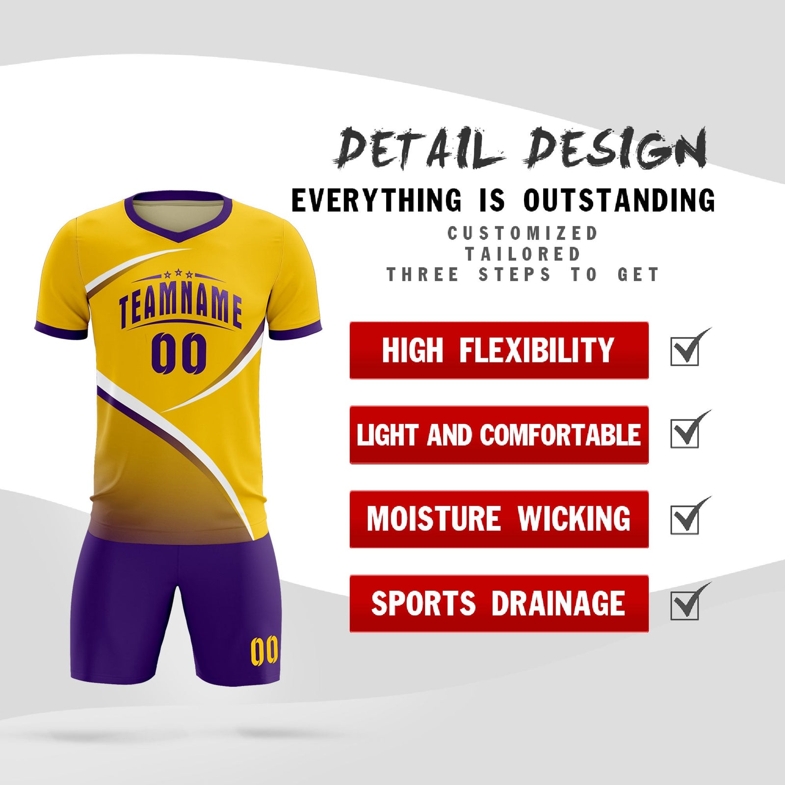 Custom Gold Old Gold Color Block Training Uniform For Men Soccer Sets Jersey