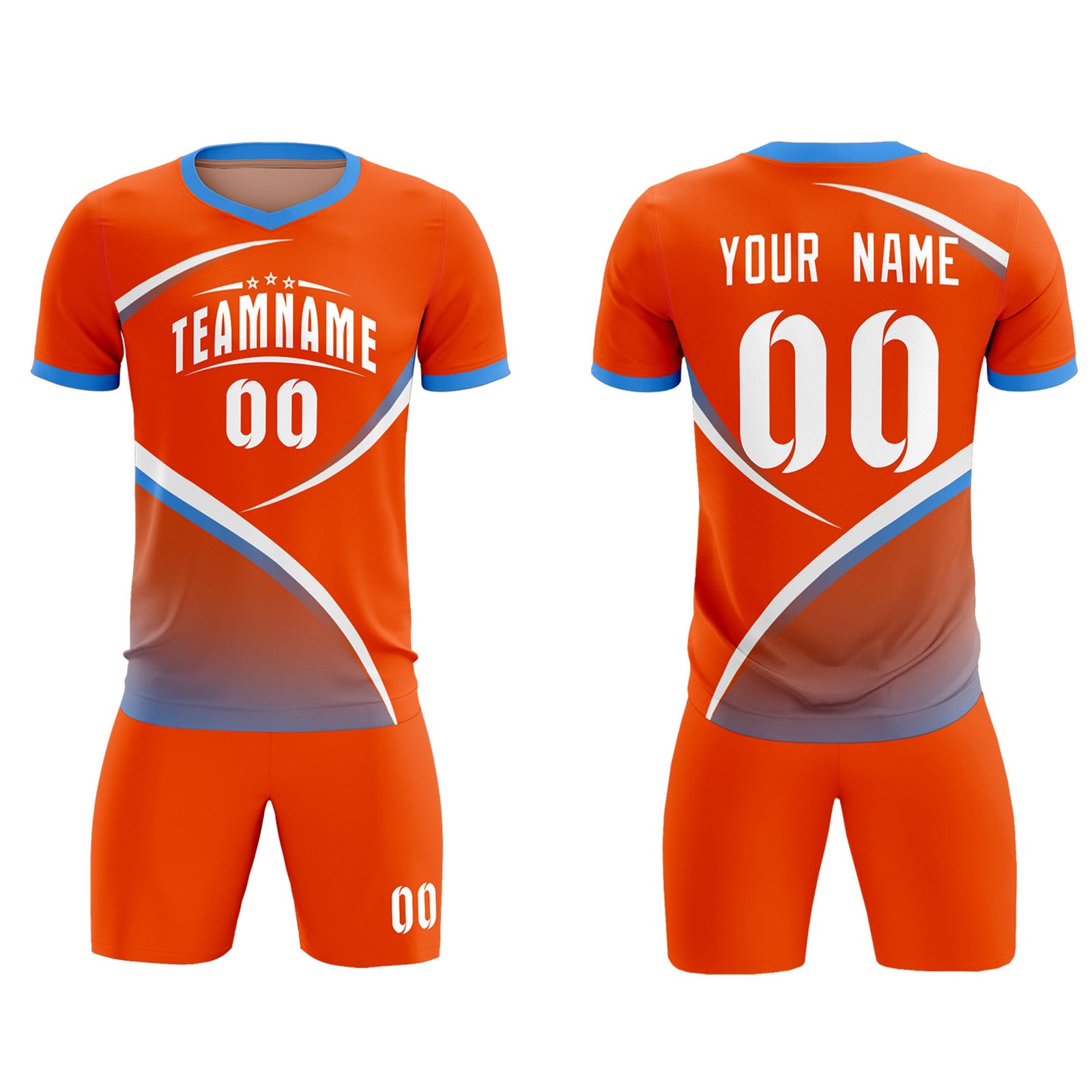 Custom Orange Powder Blue Color Block Training Uniform For Men Soccer Sets Jersey