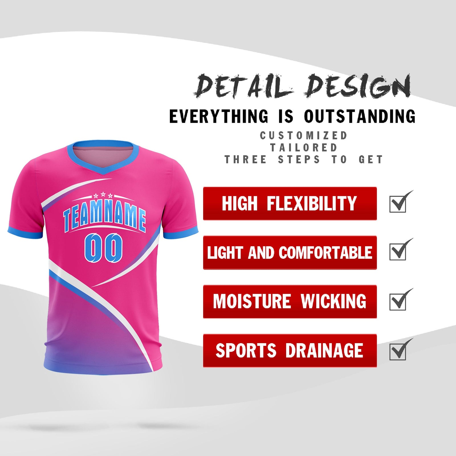 Custom Pink Powder Blue Color Block Training Uniform For Men Soccer Sets Jersey