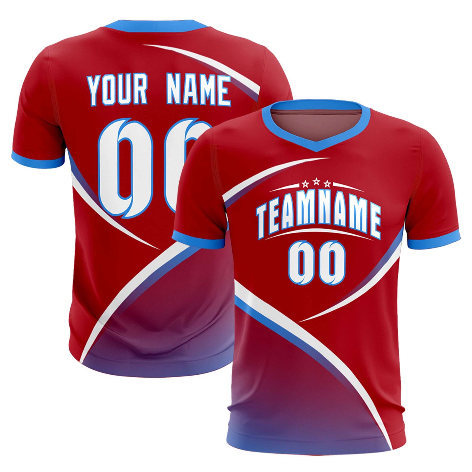 Custom Red Powder Blue Color Block Training Uniform For Men Soccer Sets Jersey