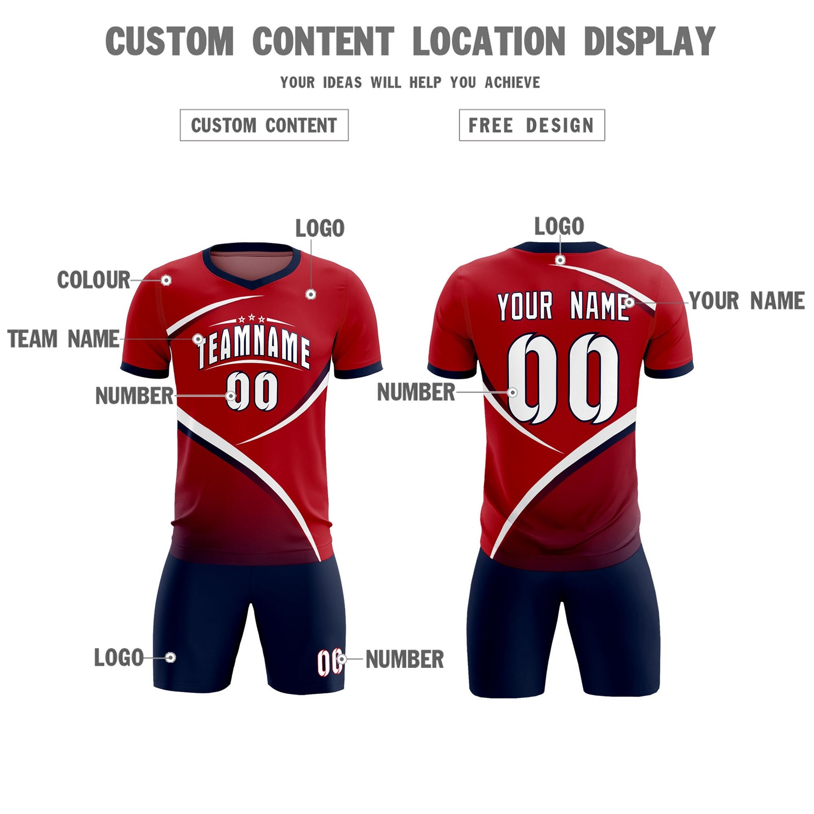Custom Red Navy Color Block Training Uniform For Men Soccer Sets Jersey