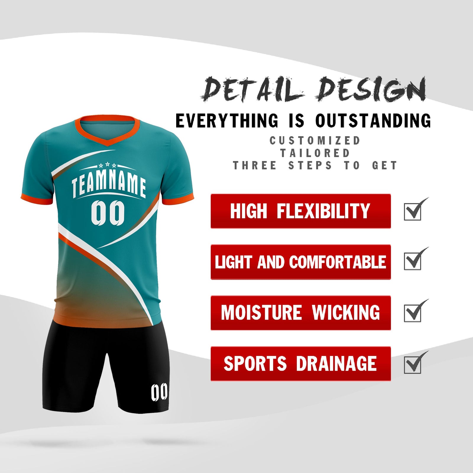 Custom Aqua Orange Color Block Training Uniform For Men Soccer Sets Jersey
