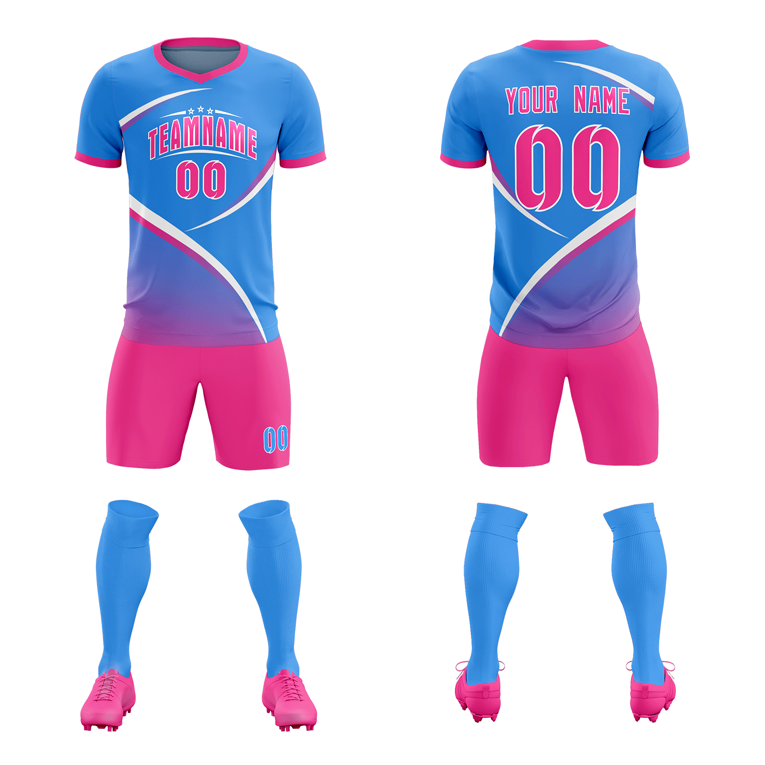 Custom Powder Blue Pink Color Block Training Uniform For Men Soccer Sets Jersey