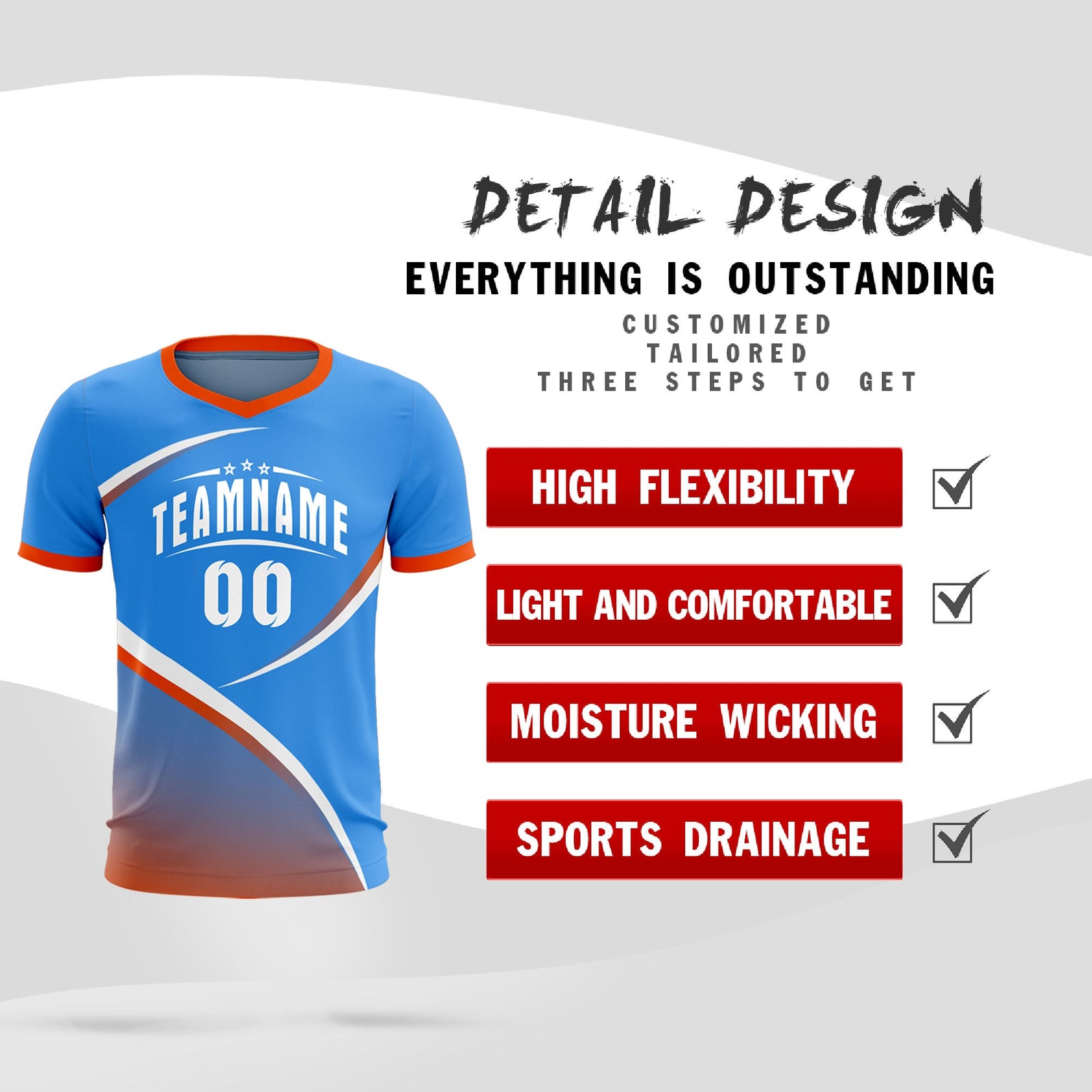 Custom Powder Blue Orange Color Block Training Uniform For Men Soccer Sets Jersey