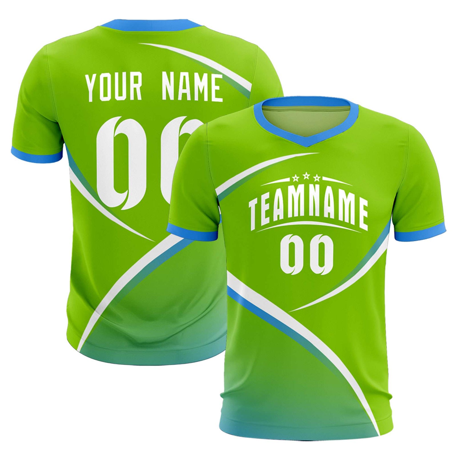 Custom Neon Green Powder Blue Color Block Training Uniform For Men Soccer Sets Jersey