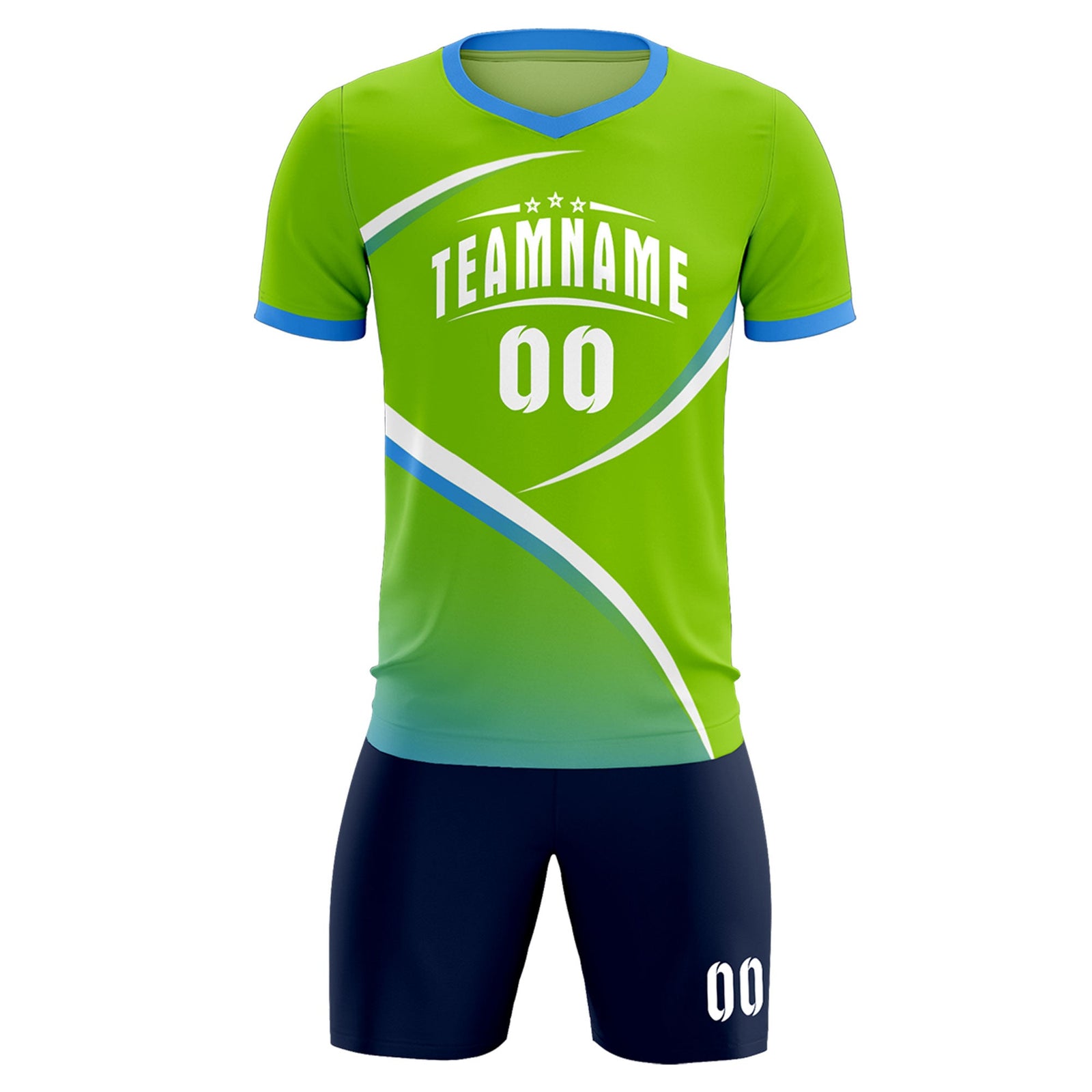 Custom Neon Green Powder Blue Color Block Training Uniform For Men Soccer Sets Jersey