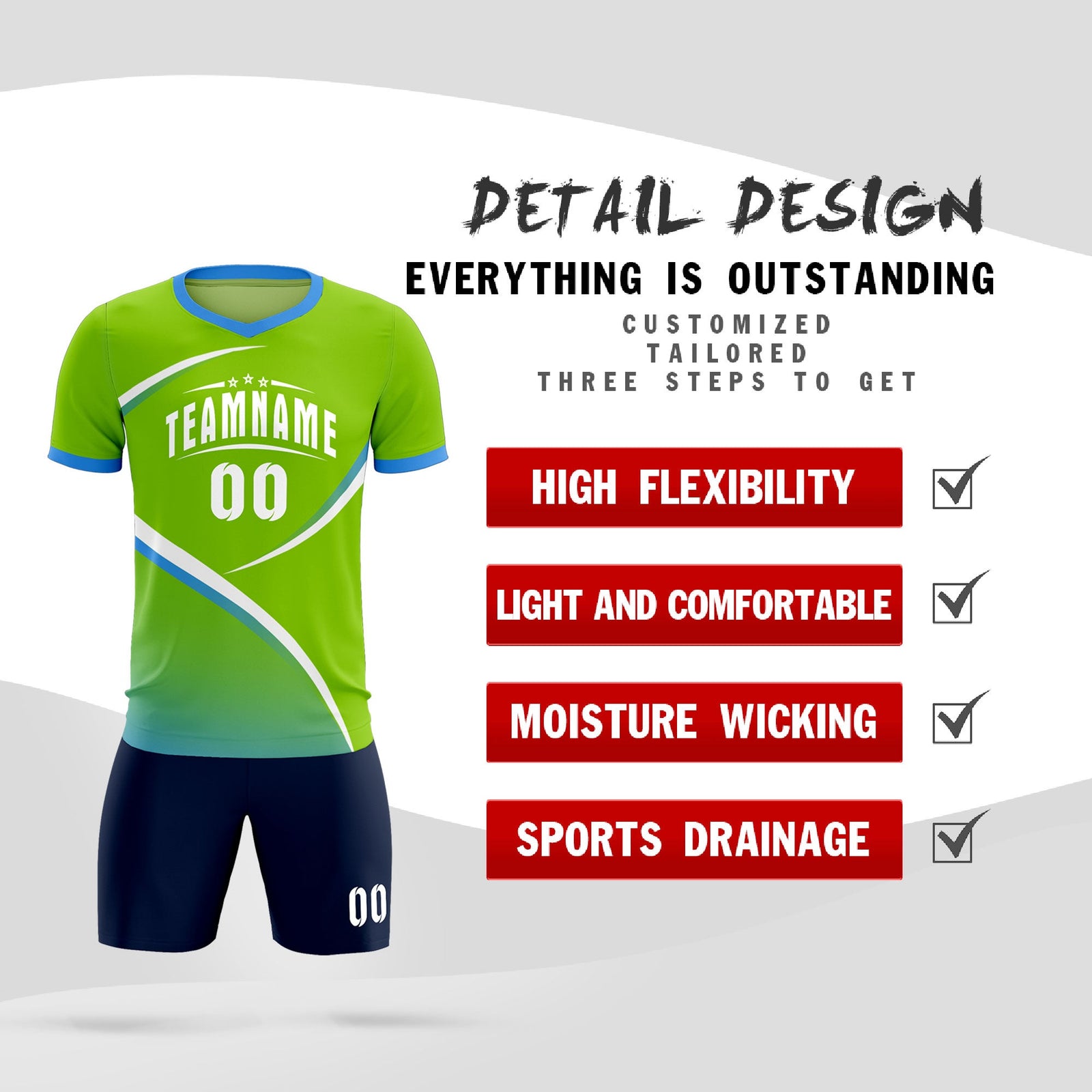 Custom Neon Green Powder Blue Color Block Training Uniform For Men Soccer Sets Jersey