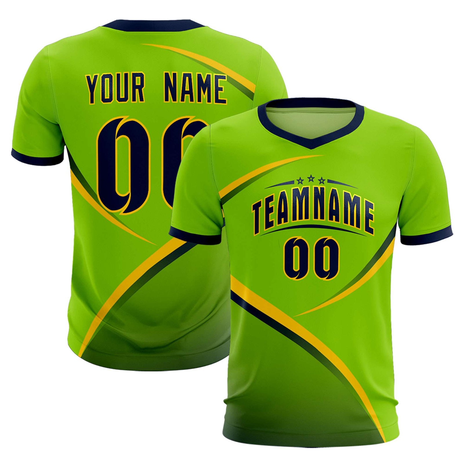 Custom Neon Green Navy Color Block Training Uniform For Men Soccer Sets Jersey