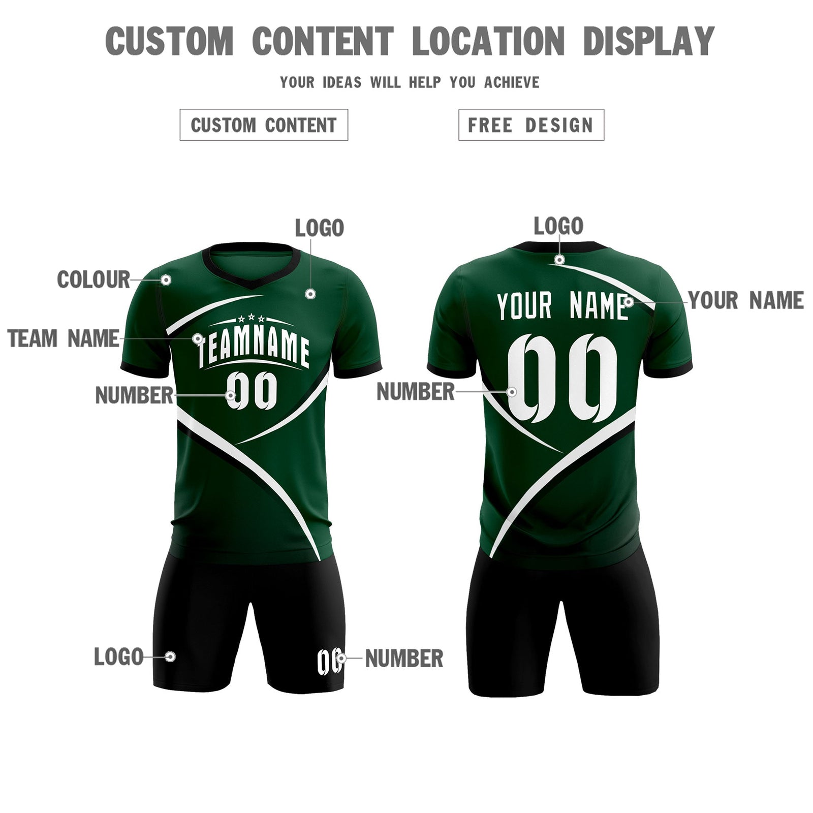 Custom Green Black Color Block Training Uniform For Men Soccer Sets Jersey