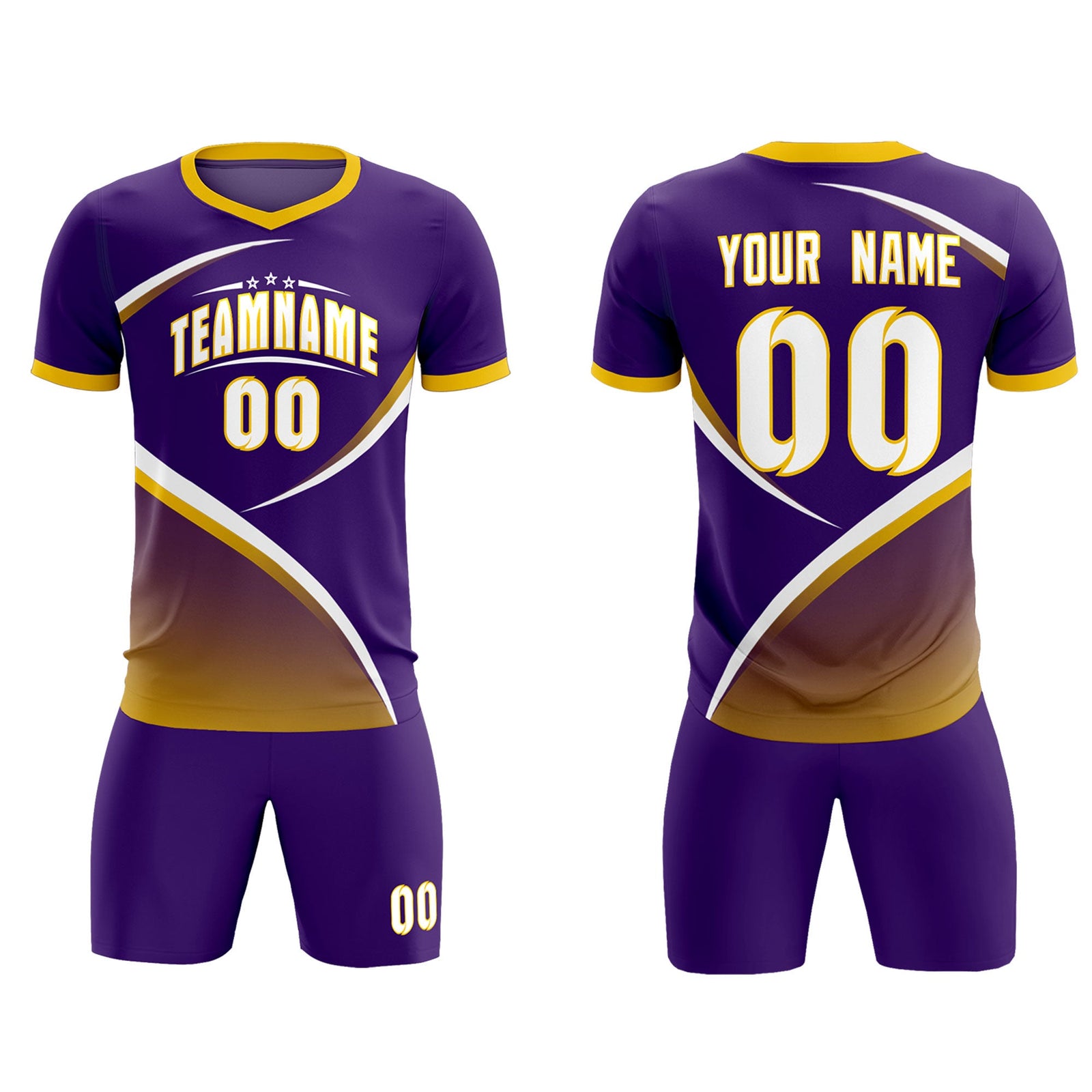 Custom Purple Gold Color Block Training Uniform For Men Soccer Sets Jersey