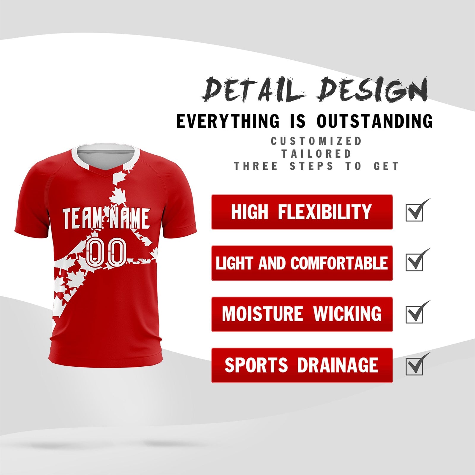 Custom Red White Canada Maple Leaves World Cup Inspired Breathable Graffiti Pattern Soccer Sets Jersey