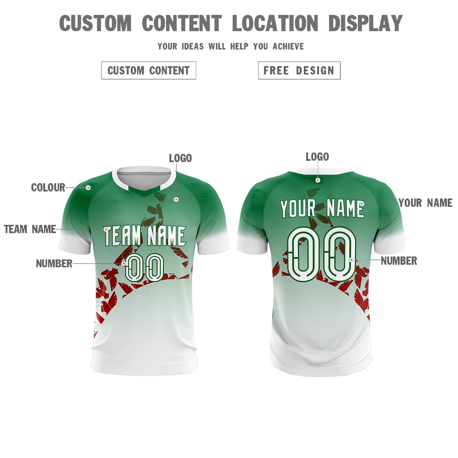 Custom Kelly Green Red Mexico Eagle World Cup Inspired Wrinkle-Resistant Gradient Fashion Soccer Sets Jersey