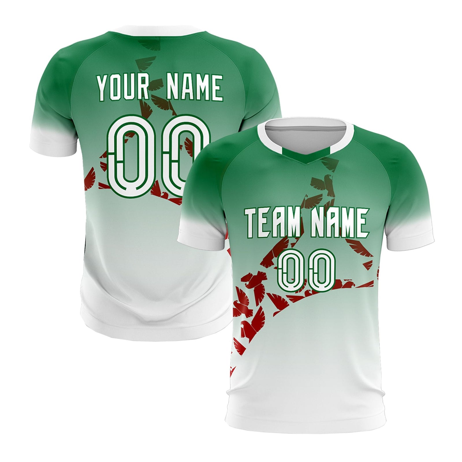 Custom Kelly Green Red Mexico Eagle World Cup Inspired Wrinkle-Resistant Gradient Fashion Soccer Sets Jersey