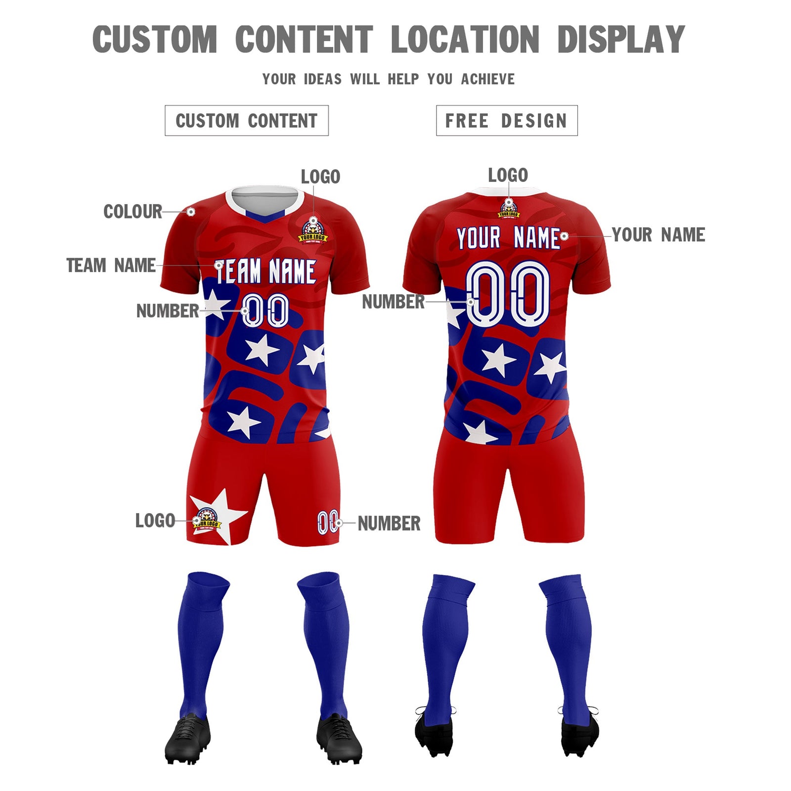 Custom Red America Star World Cup Inspired Breathable Graffiti Pattern Soccer Sets Jersey