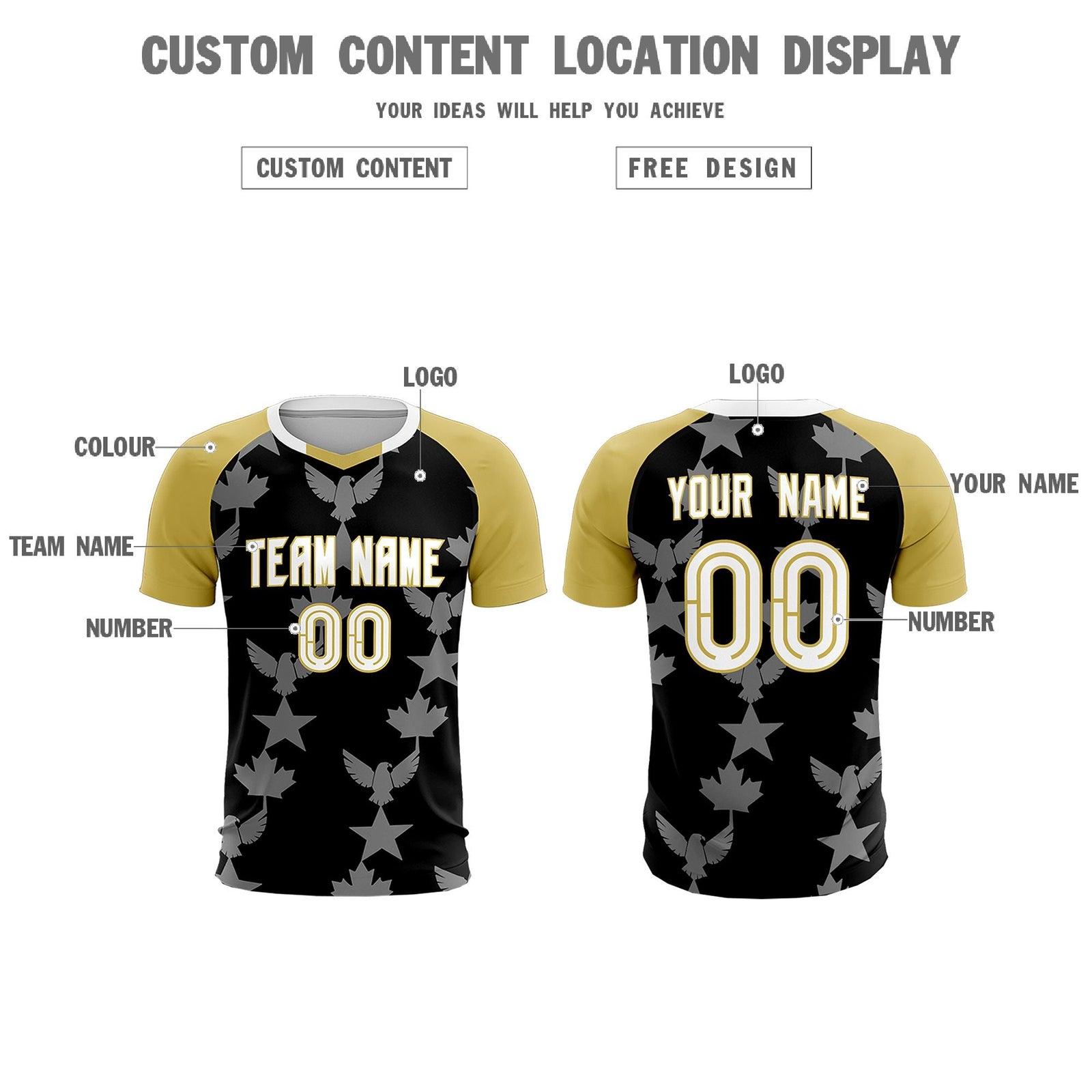 Custom Old Gold Black World Cup Inspired Breathable&Quick-Drying Training Uniform Raglan Sleeve Soccer Sets Jersey