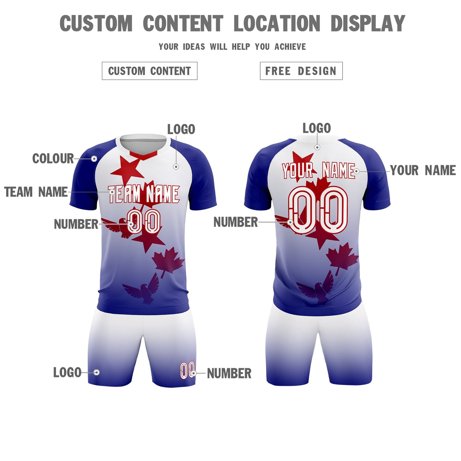 Custom Royal White World Cup Inspired Lightweight&Drapable Training Uniform Gradient Fashion Soccer Sets Jersey