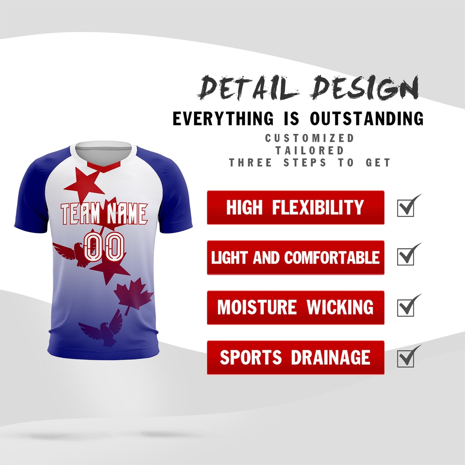 Custom Royal White World Cup Inspired Lightweight&Drapable Training Uniform Gradient Fashion Soccer Sets Jersey