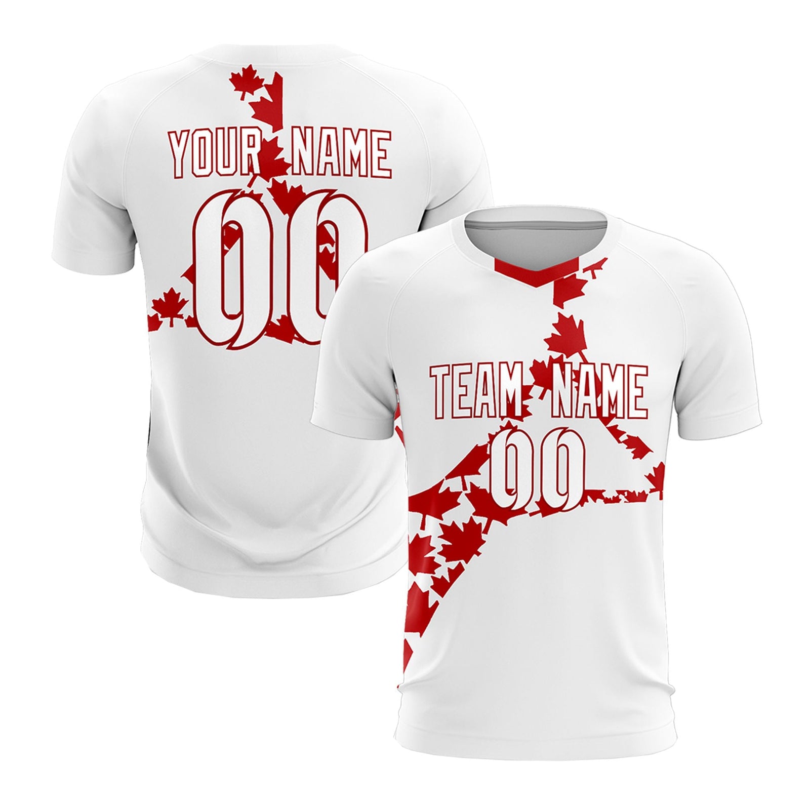 Custom White Red Canada Maple Leaves World Cup Inspired Quick-Drying Graffiti Pattern Soccer Sets Jersey