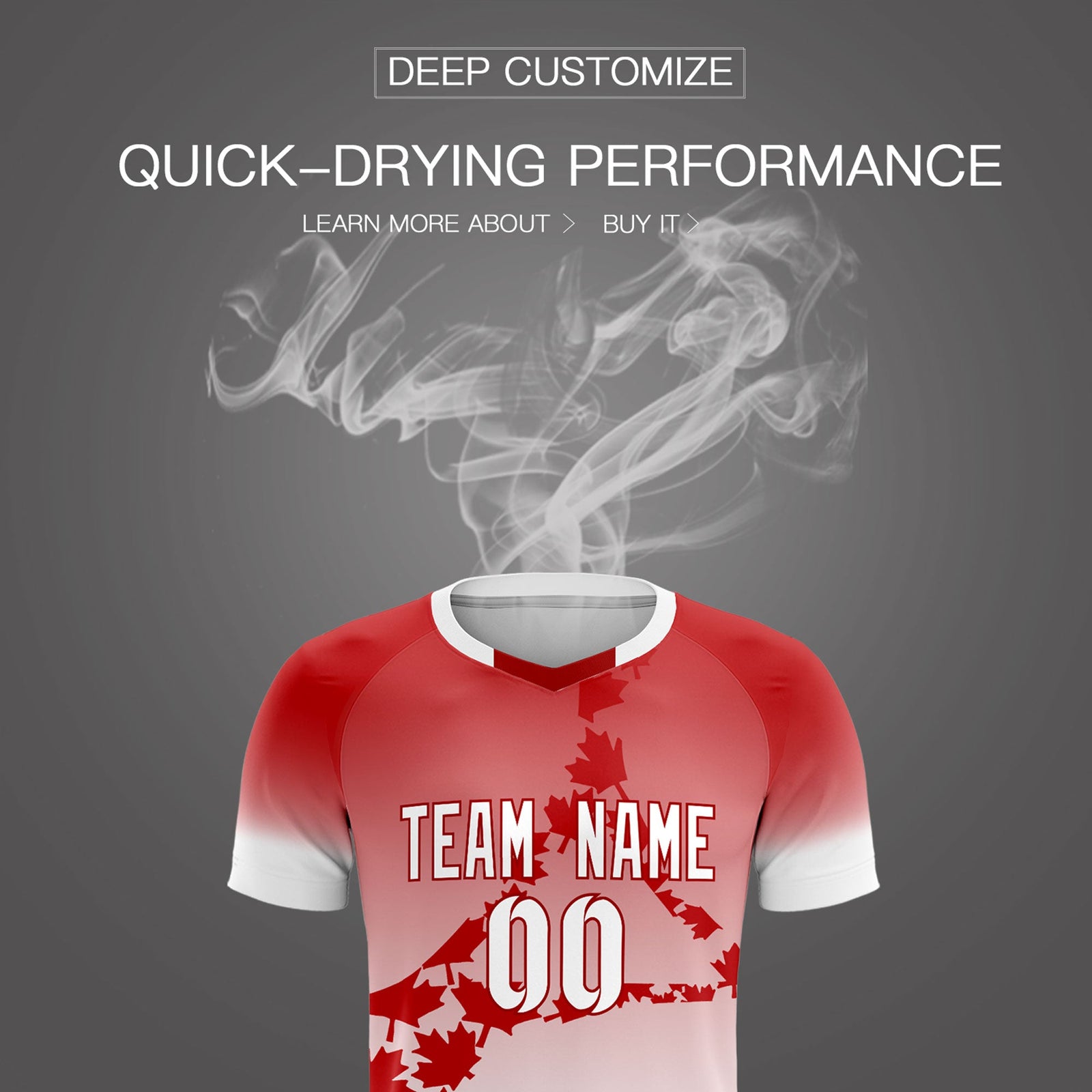 Custom Red White Canada Maple Leaves World Cup Inspired Lightweight Gradient Fashion Soccer Sets Jersey
