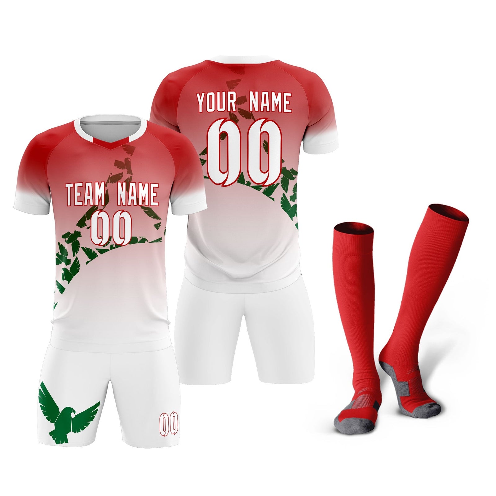 Custom Red Kelly Green Mexico Eagle World Cup Inspired Breathable Gradient Fashion Soccer Sets Jersey