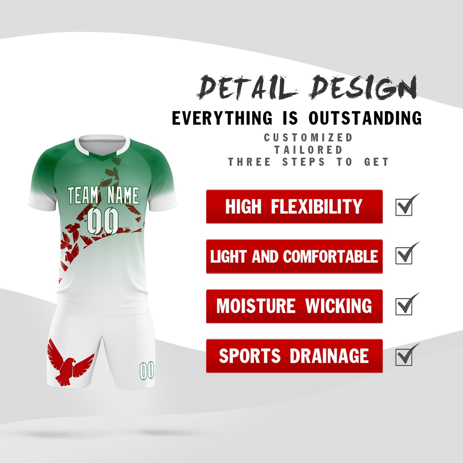 Custom Kelly Green Red Mexico Eagle World Cup Inspired Wrinkle-Resistant Gradient Fashion Soccer Sets Jersey